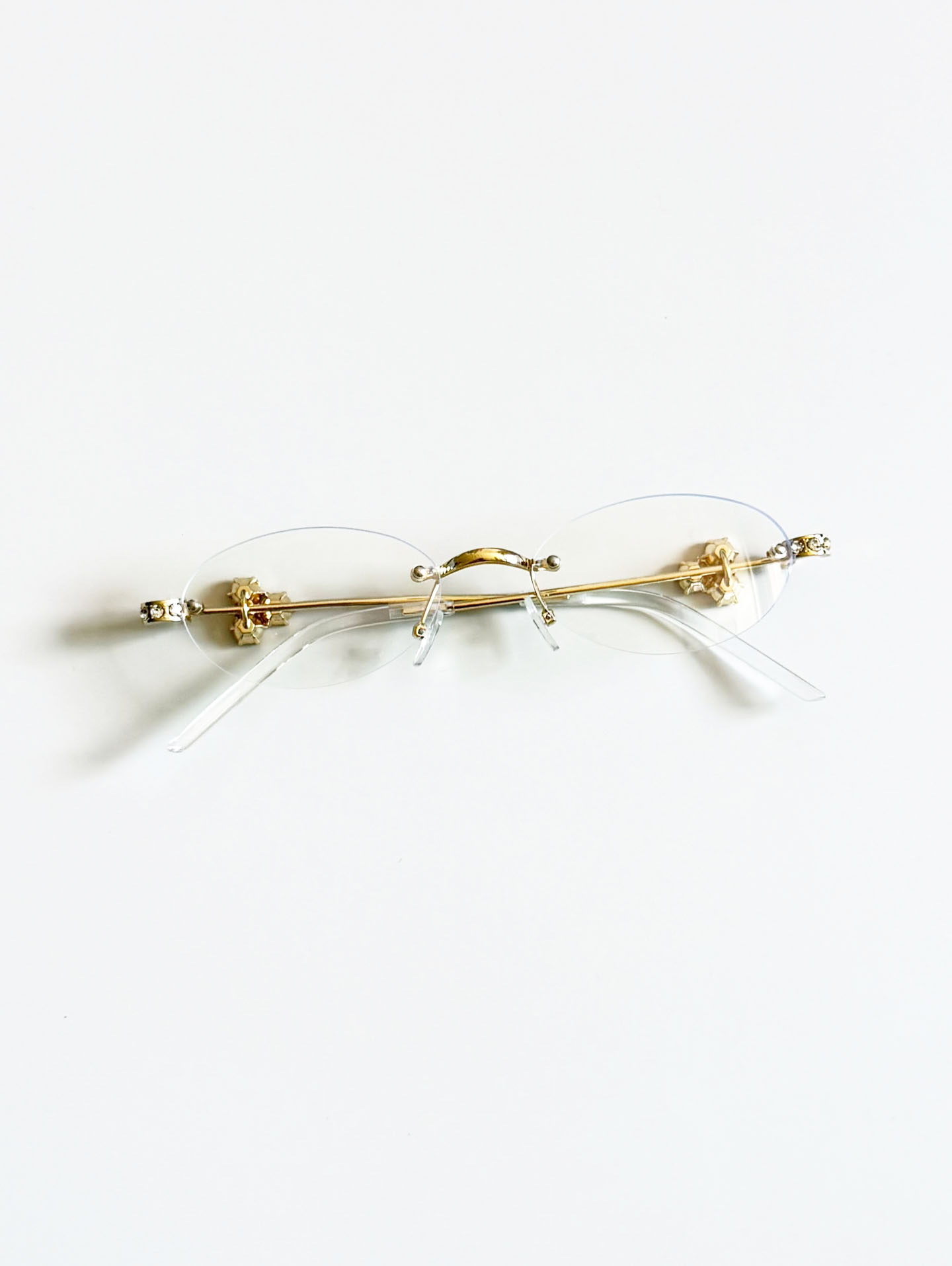 Gold Metal Rimless Oval Frame Glasses