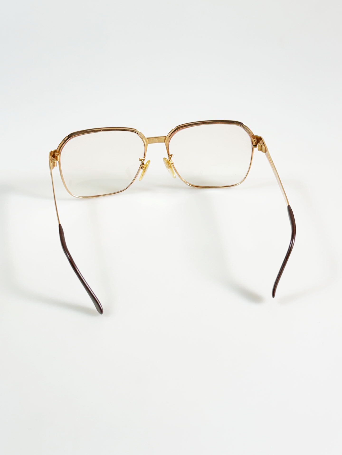 80's Gold & Brown Browline Oversized Square Metal Frame Glasses