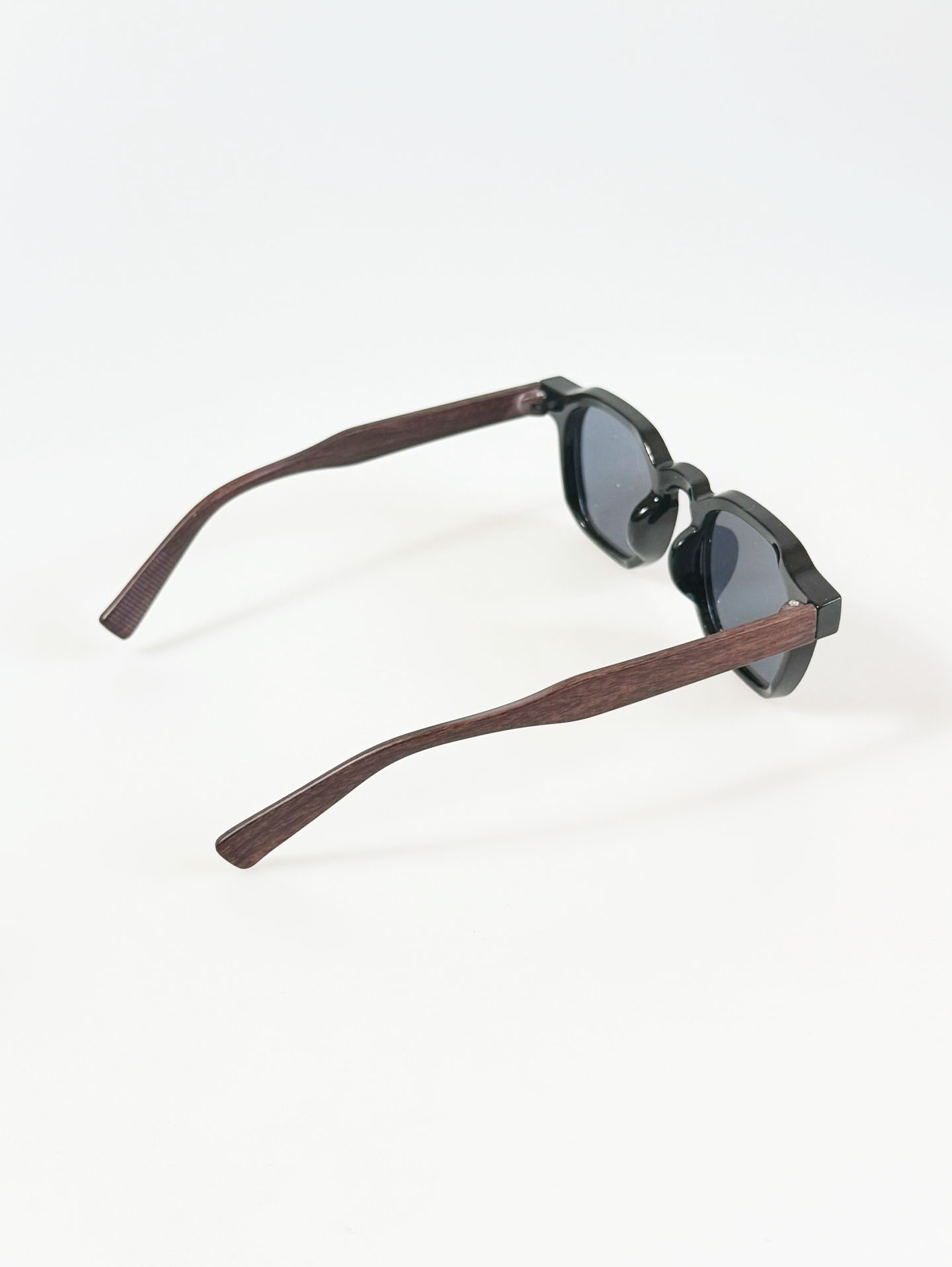 Black Bold Square Wood-Pattern Temples Sunglasses