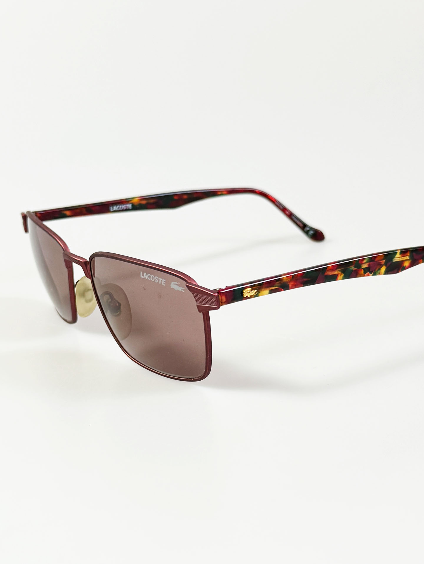 90's LACOSTE Matte Dark Pink Slim Square Metal Frame Sunglasses