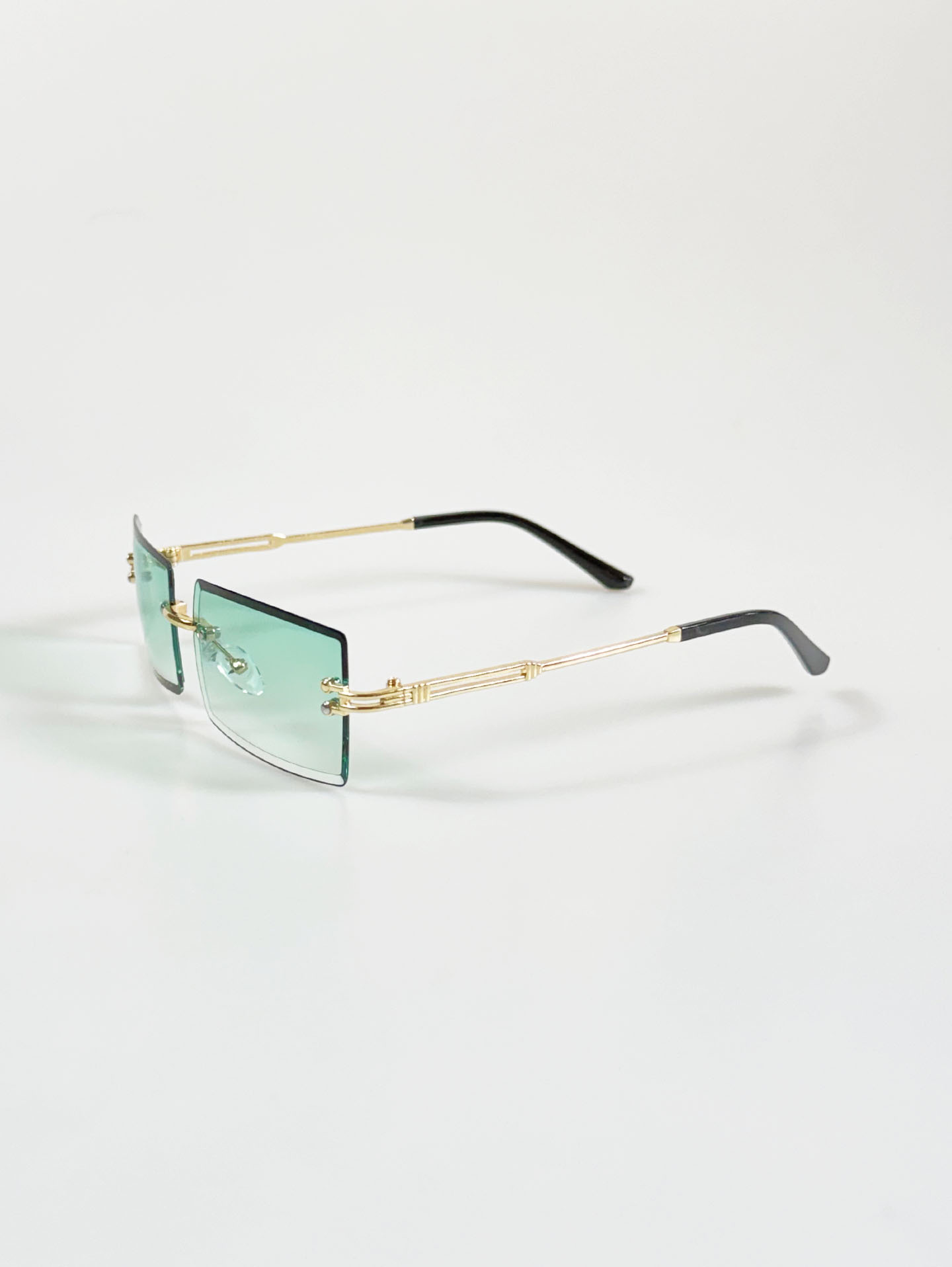 Green Gradient Gold Metal Rimless Square Tint Sunglasses