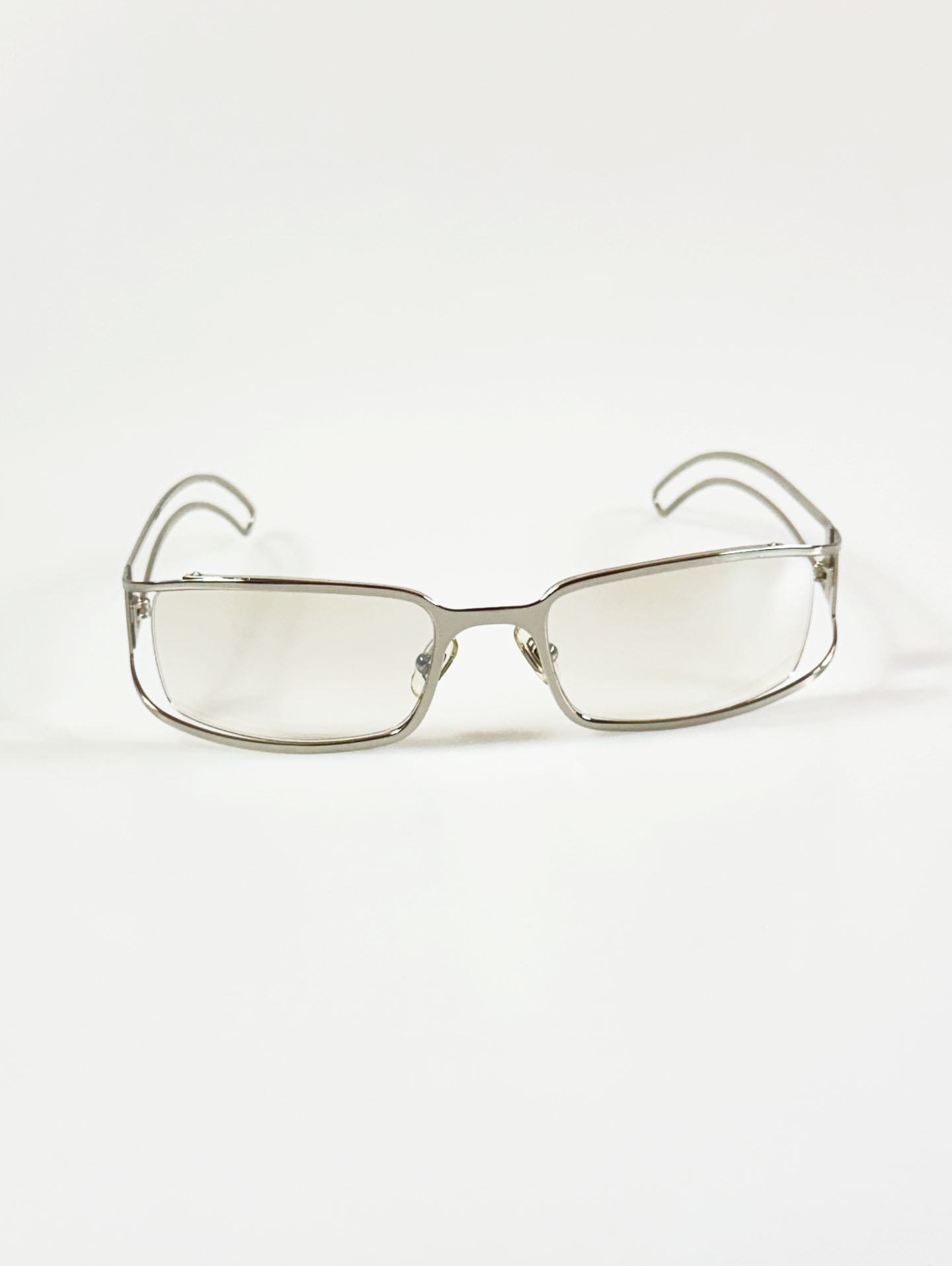 CAPRIO Silver Slim Square Metal Clear Tinted Sunglasses