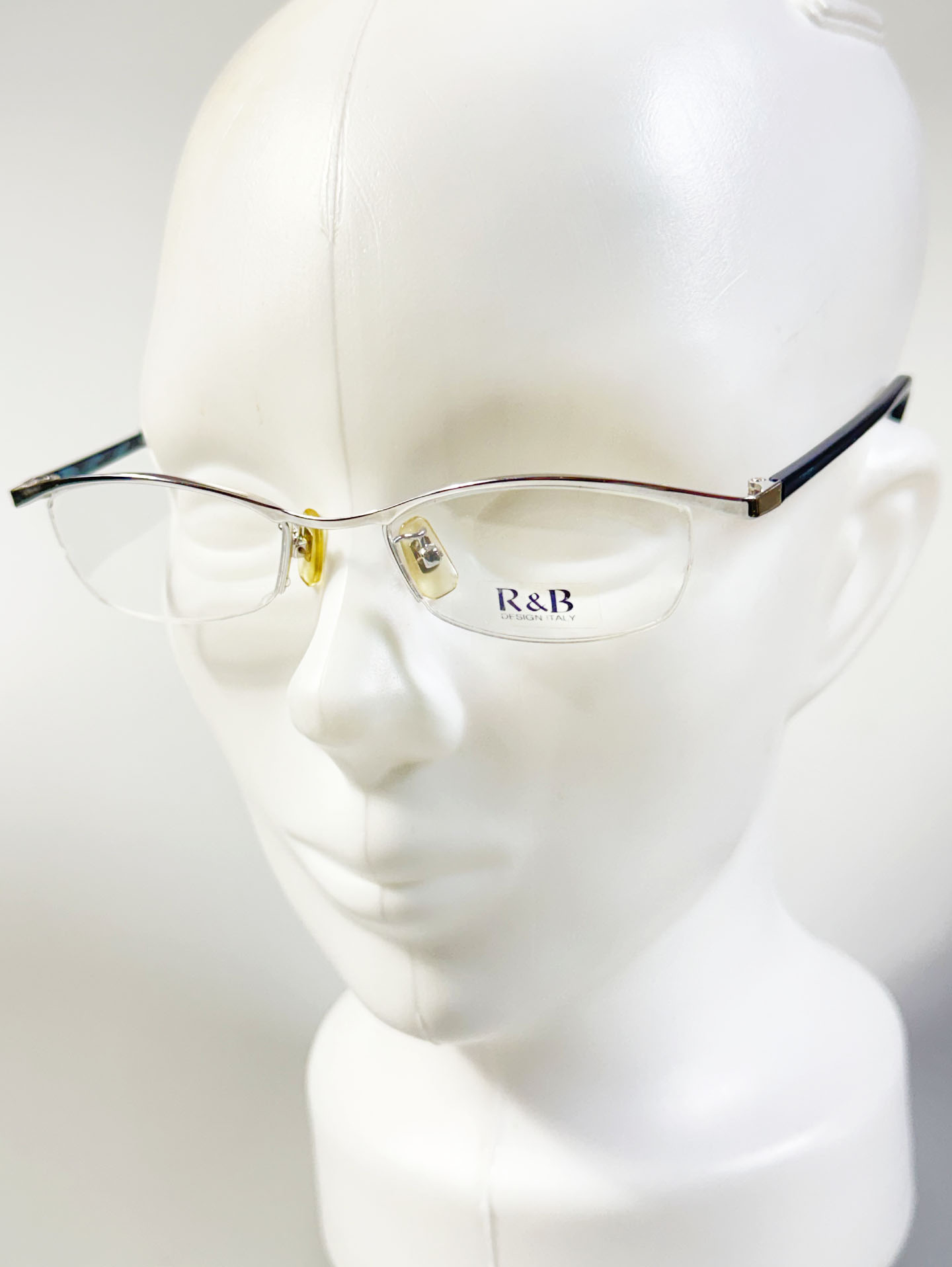 R&B Eyewear Slim Semi-Rimless Silver Tone Metal Frame Glasses