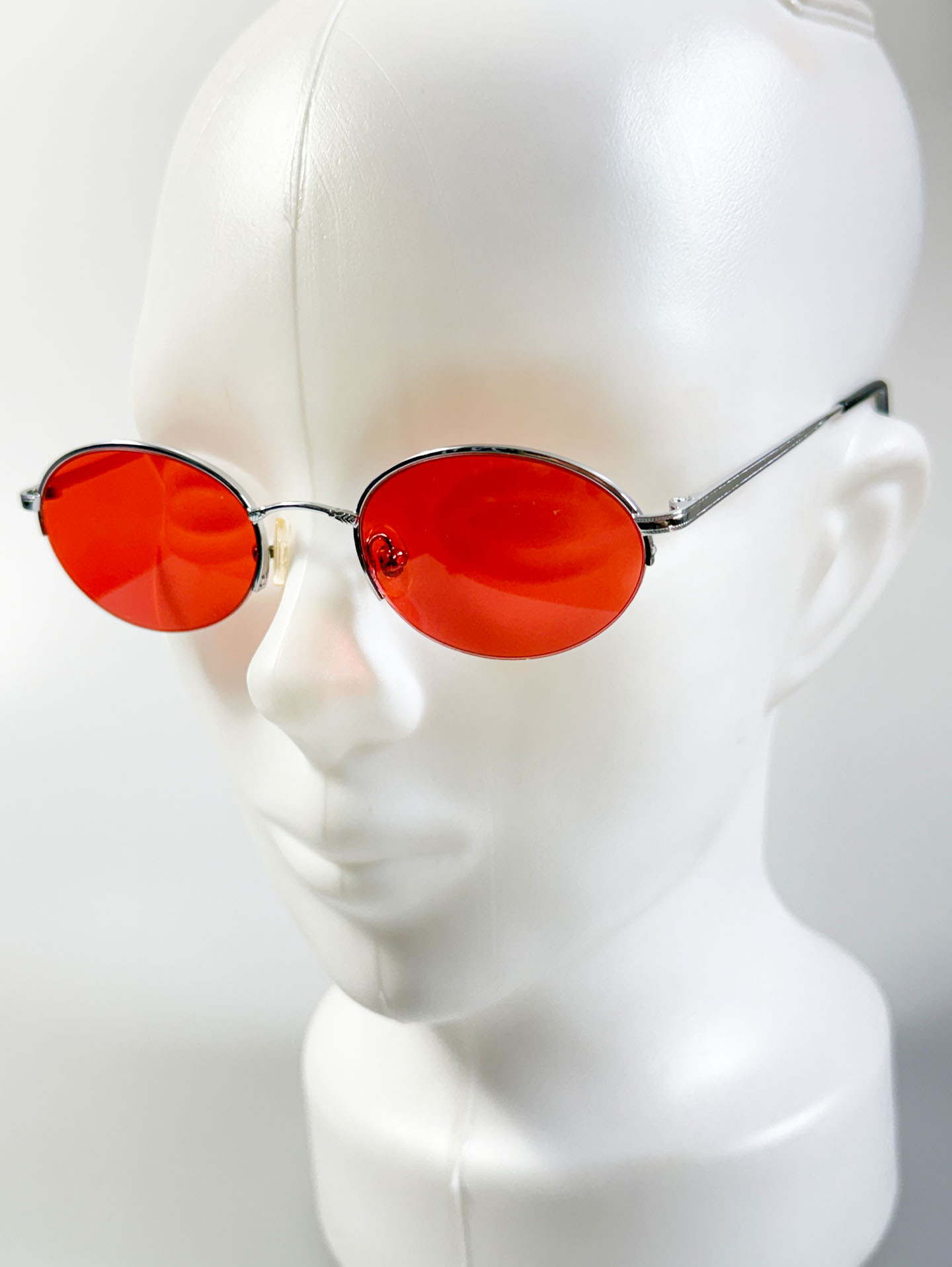 90's Silver Metal Semi-Rimless Oval Red Tinted Glasses