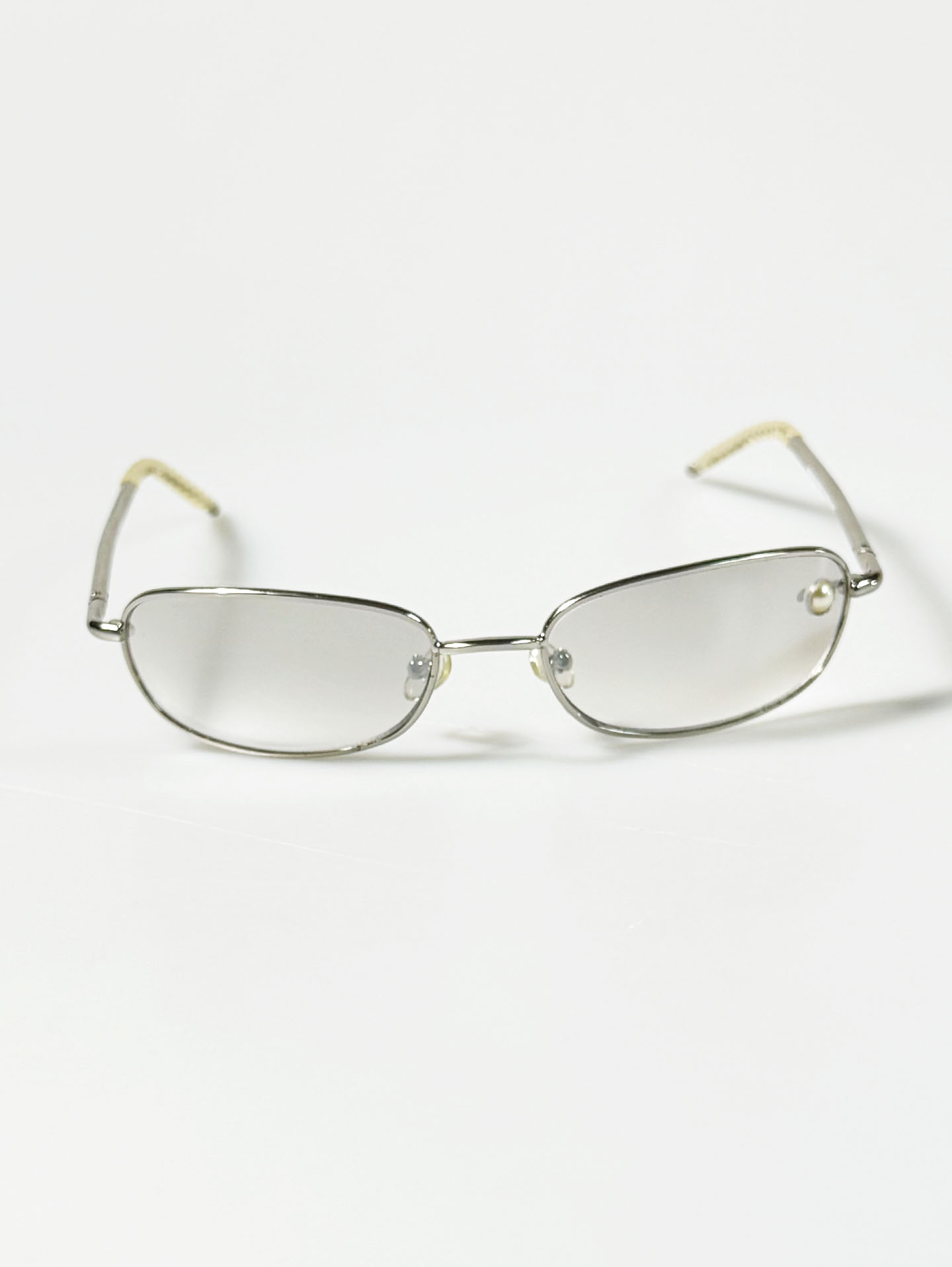 Silver Metal Slim Oval Beaded Detail Tint Sunglasses