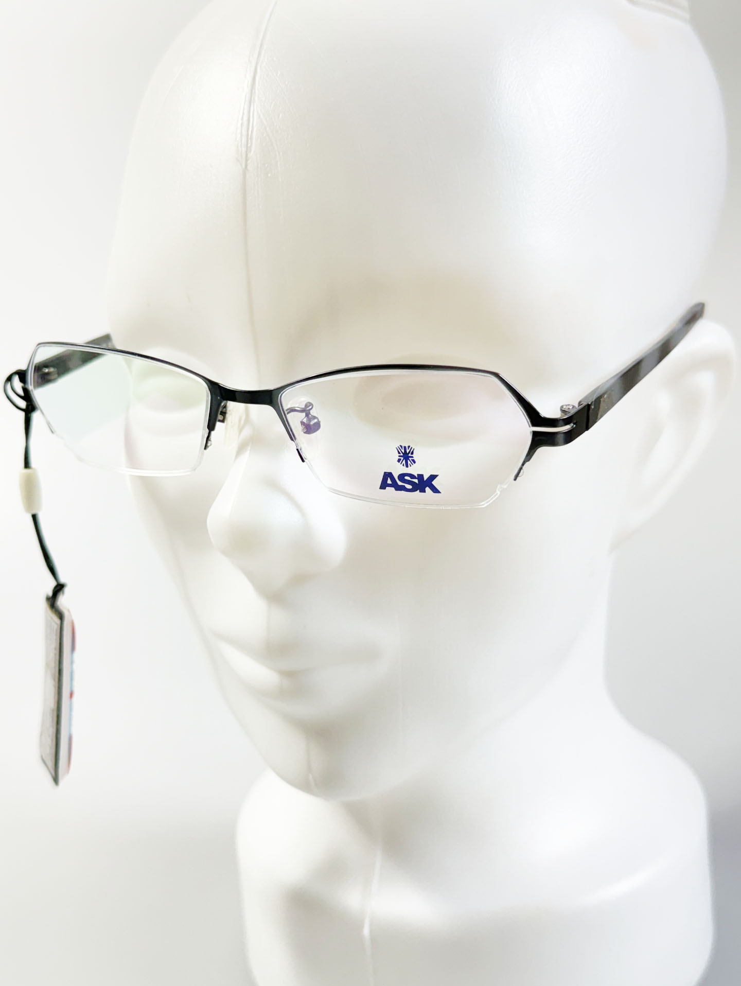 ASK Dark Gray Semi-Rimless Geometric Metal Frame Glasses