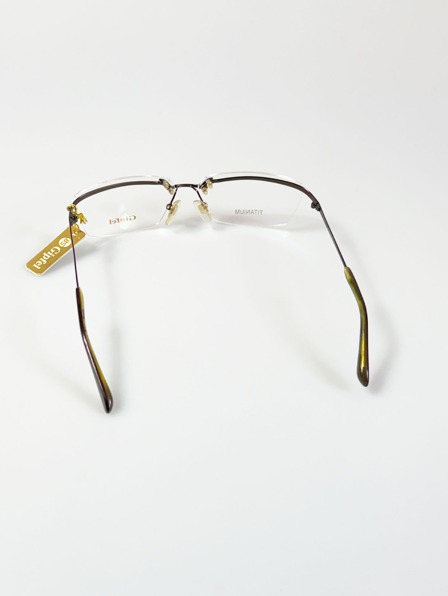 GIPFEL Brown Titanium Rimless Square Frame Glasses