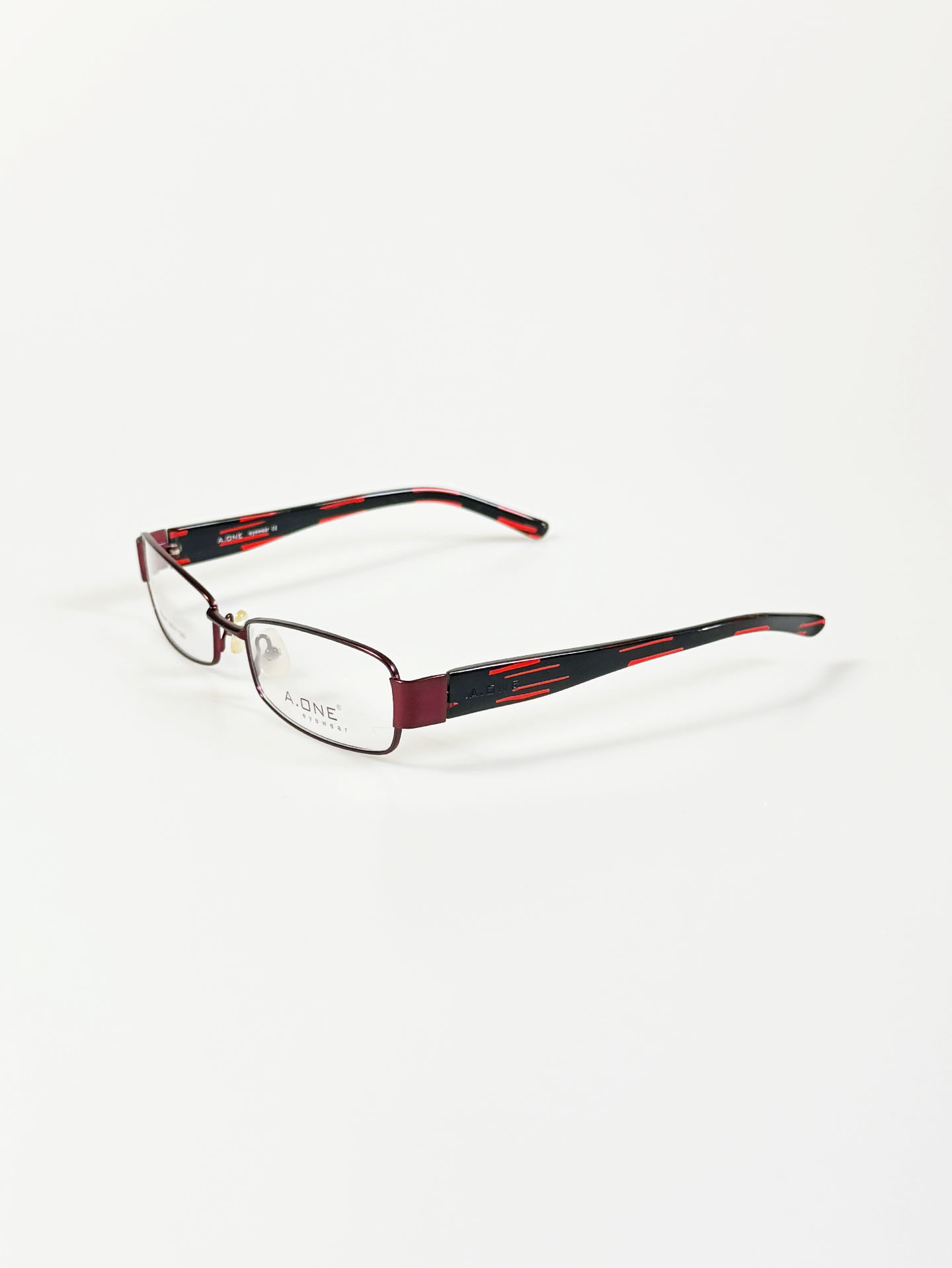 A.ONE Slim Square Burgundy Metal Frame Glasses