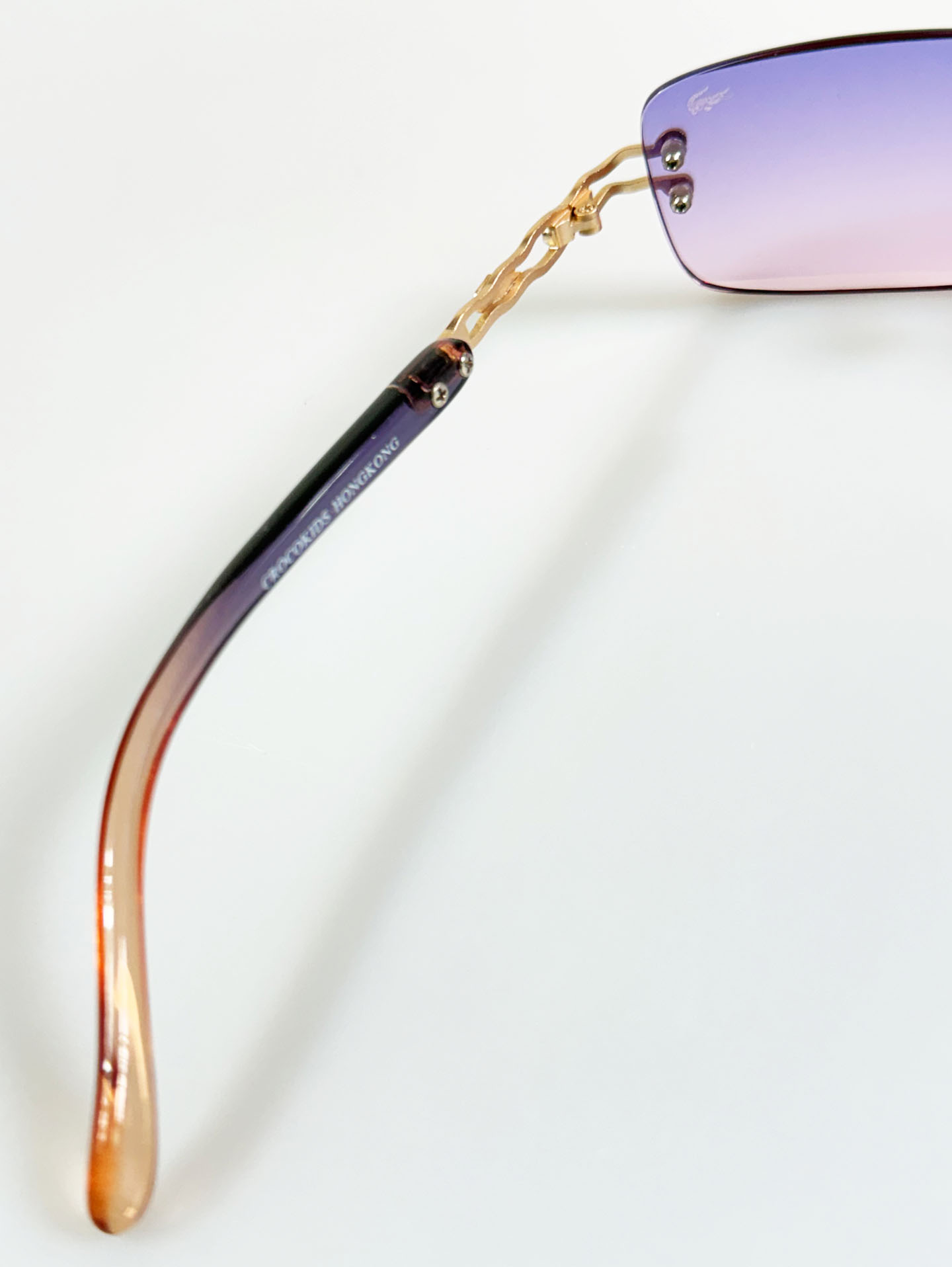 90's CROCOKIDS Gold Rimless Square Metal Purple Gradient Sunglasses