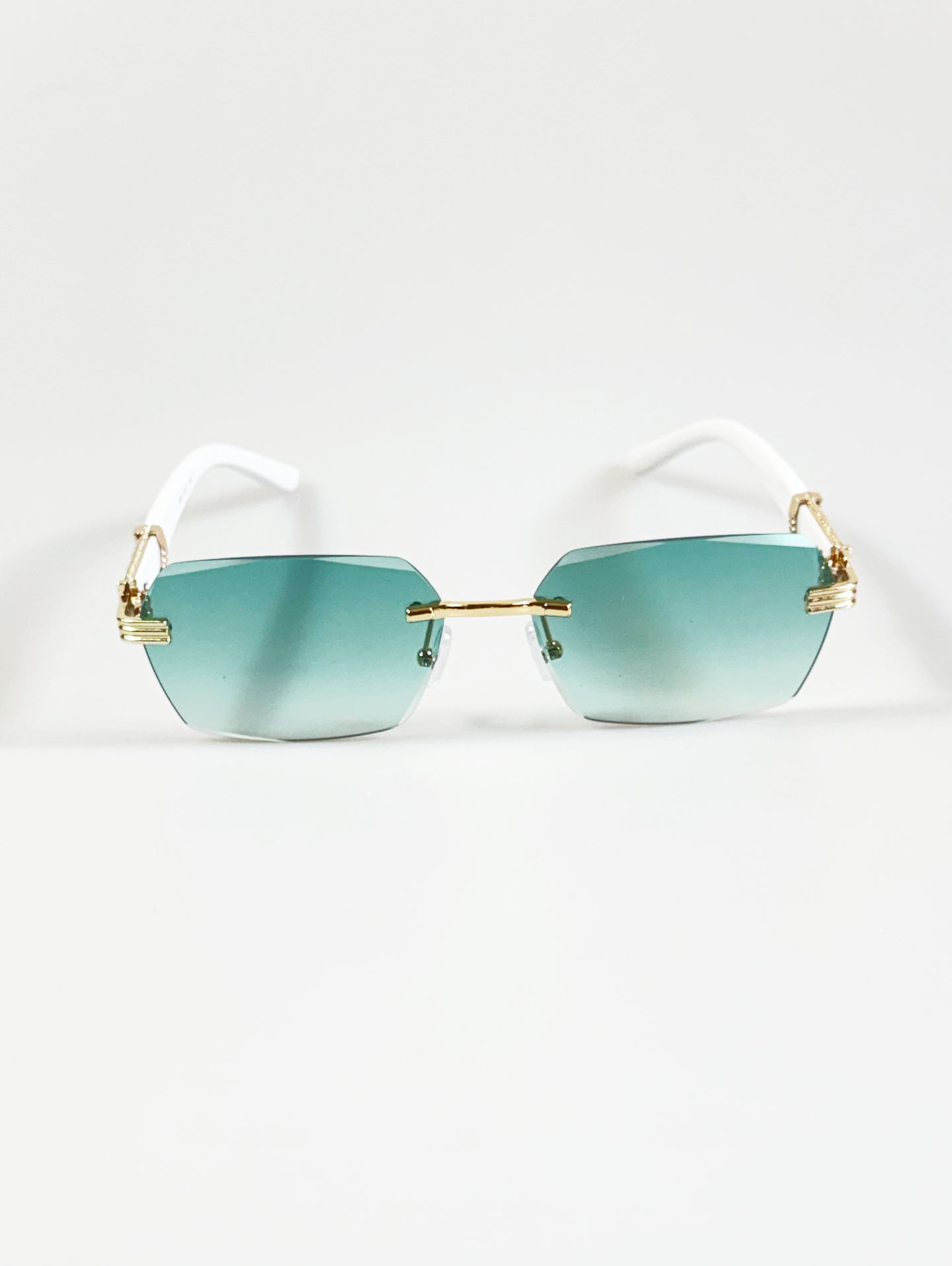Aqua Green Gradient Rimless Square Frame Sunglasses