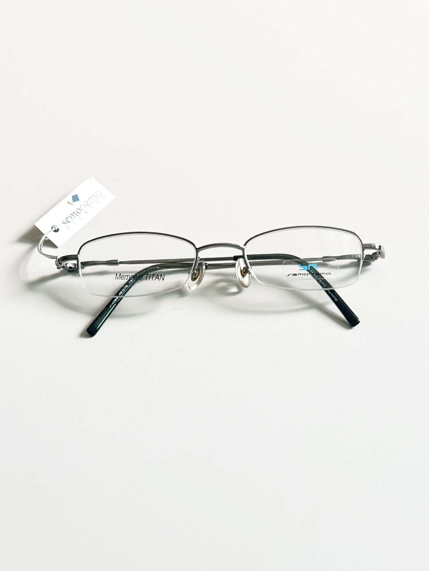 SEMONEMO Silver Titanium Square Half-Rim Glasses