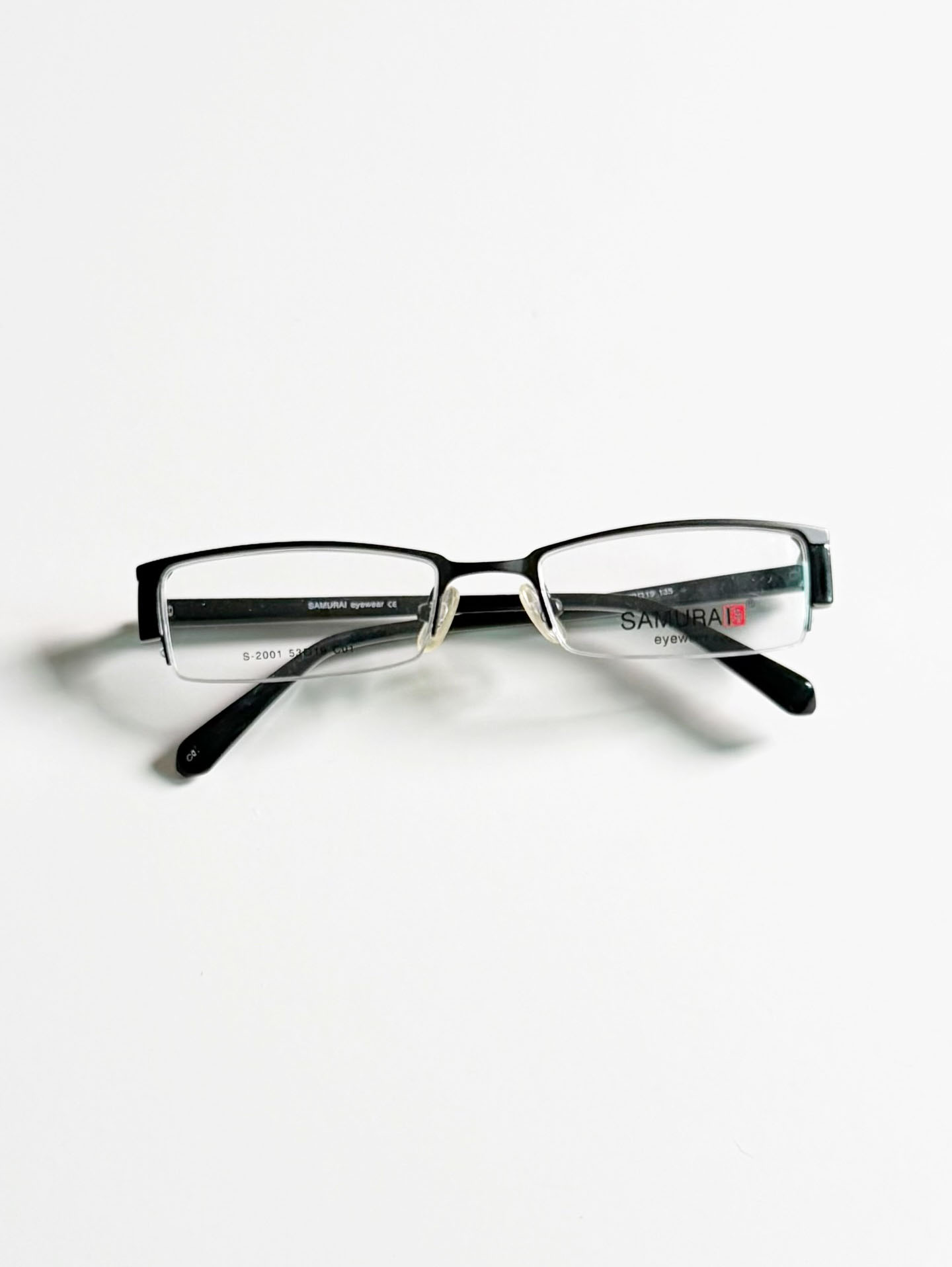 LUXURY Eyewear Bronze Slim Square Metal Frame Glasses SAMURAI Eyewear Black Square Half-Rim Metal Fr