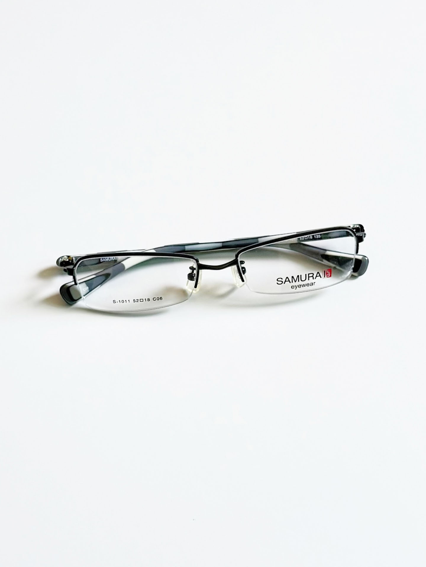 SAMURAI Eyewear Black Half Rim Square Metal Frame Glasses