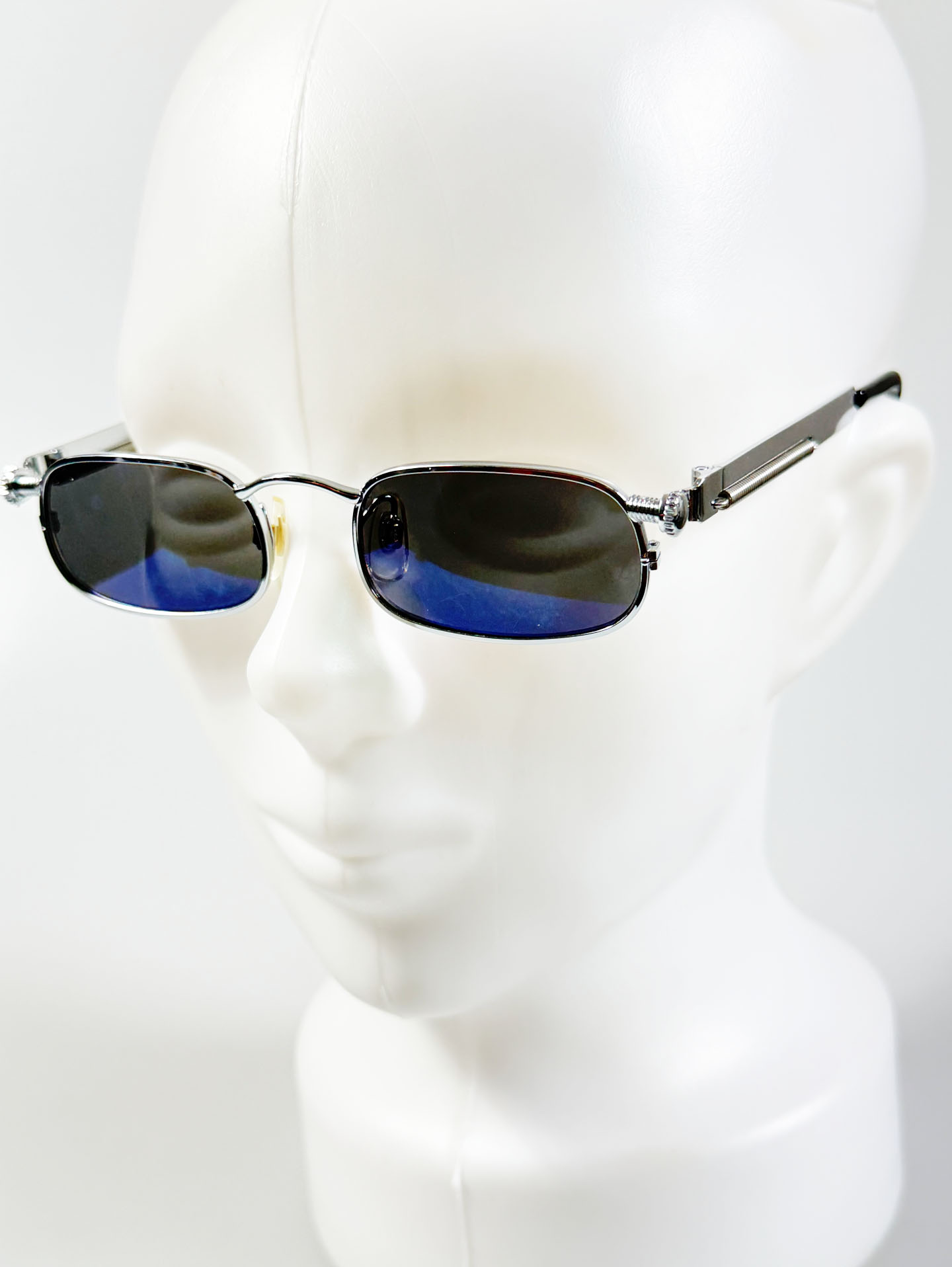 90's Silver Slim Square Spring Detail Metal Sunglasses