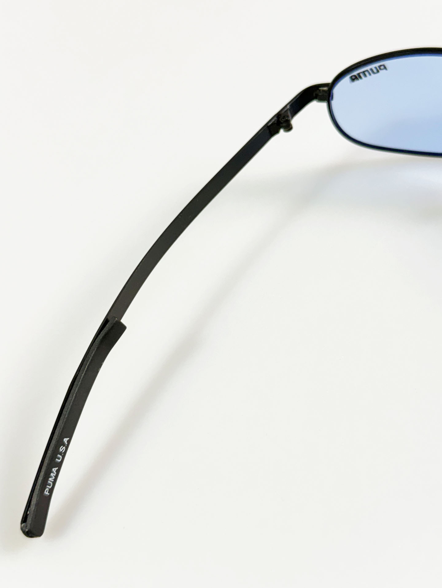 90's PUMA Matte Black Slim Oval Metal Tint Sunglasses