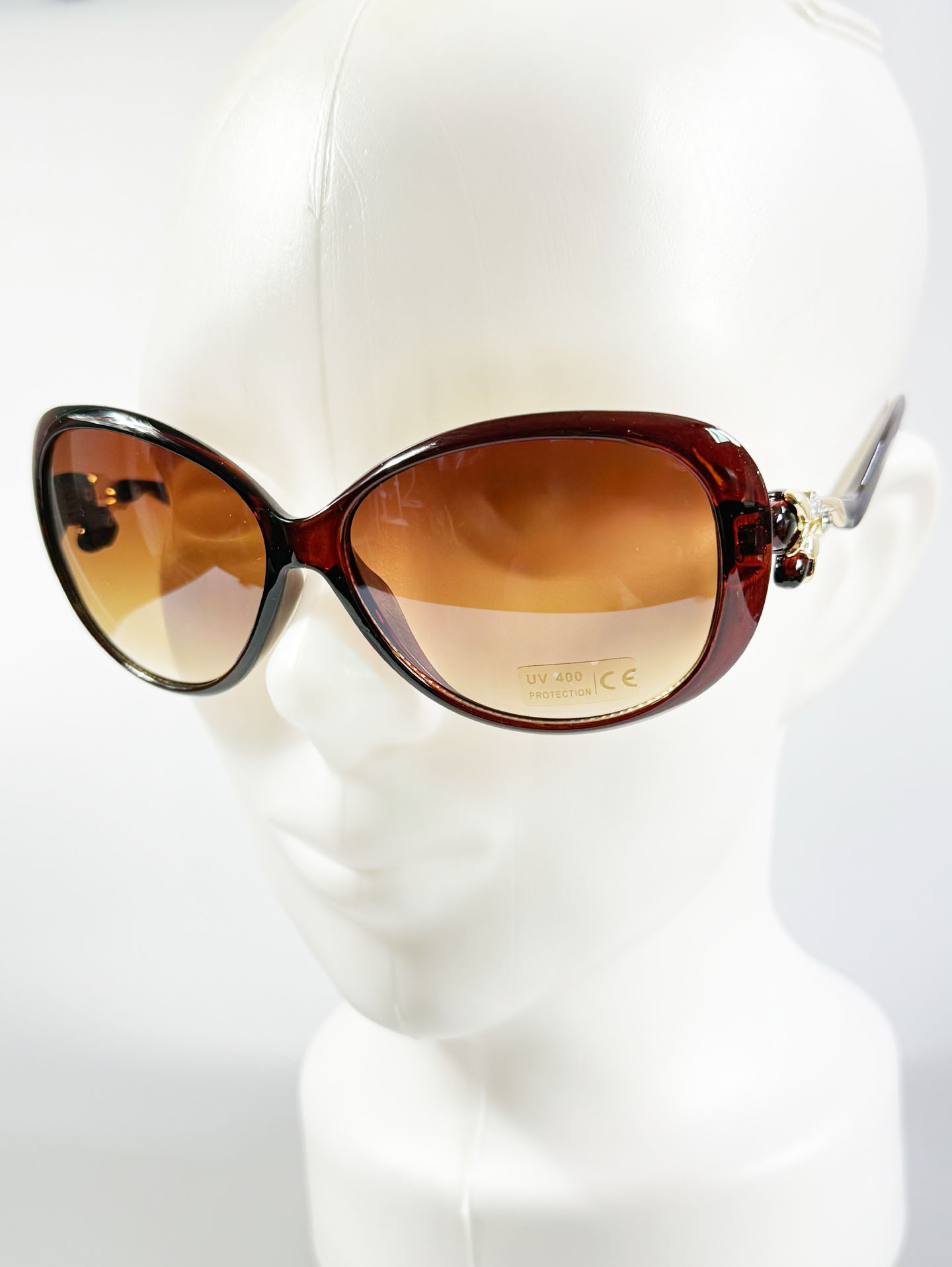 Brown Oversized Butterfly Floral Temple Detail Sunglasses