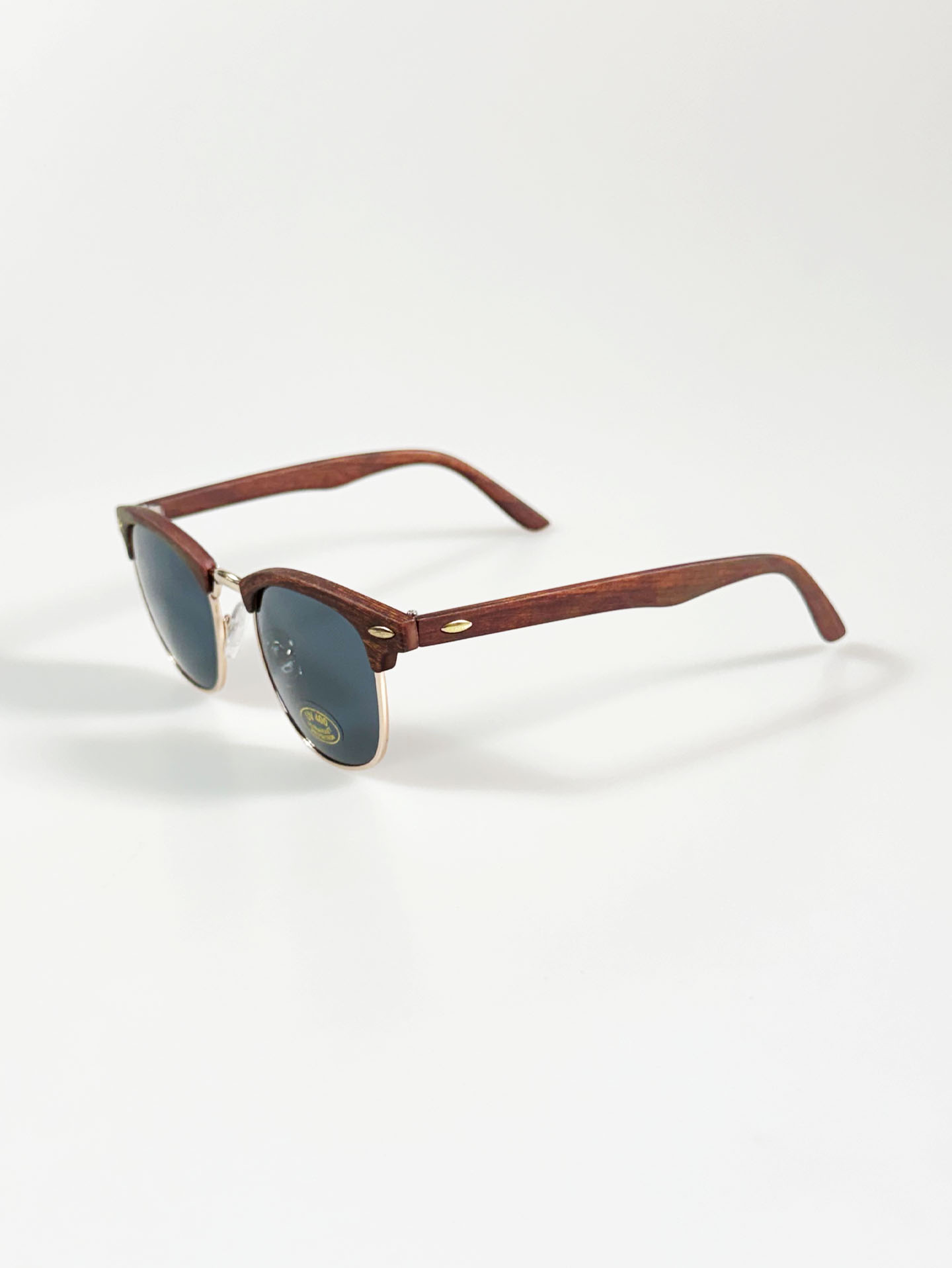 Chestnut Woodgrain Clubmaster Half-Rim Sunglasses