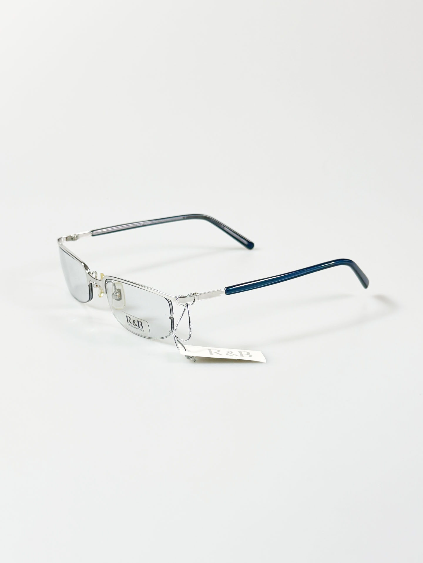 R&B Eywear Silver Semi-Rimless Square Metal Frame Glasses