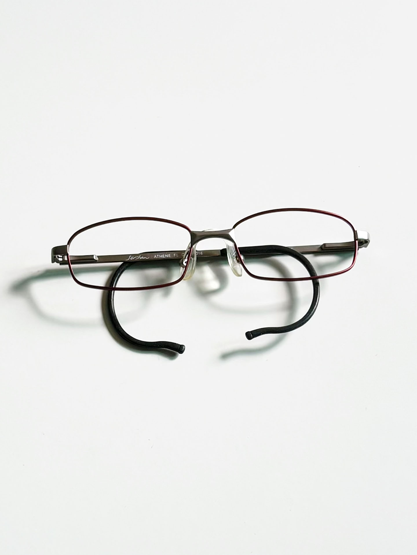 SARA & JOHN Burgundy & Silver Slim Square Metal Glasses