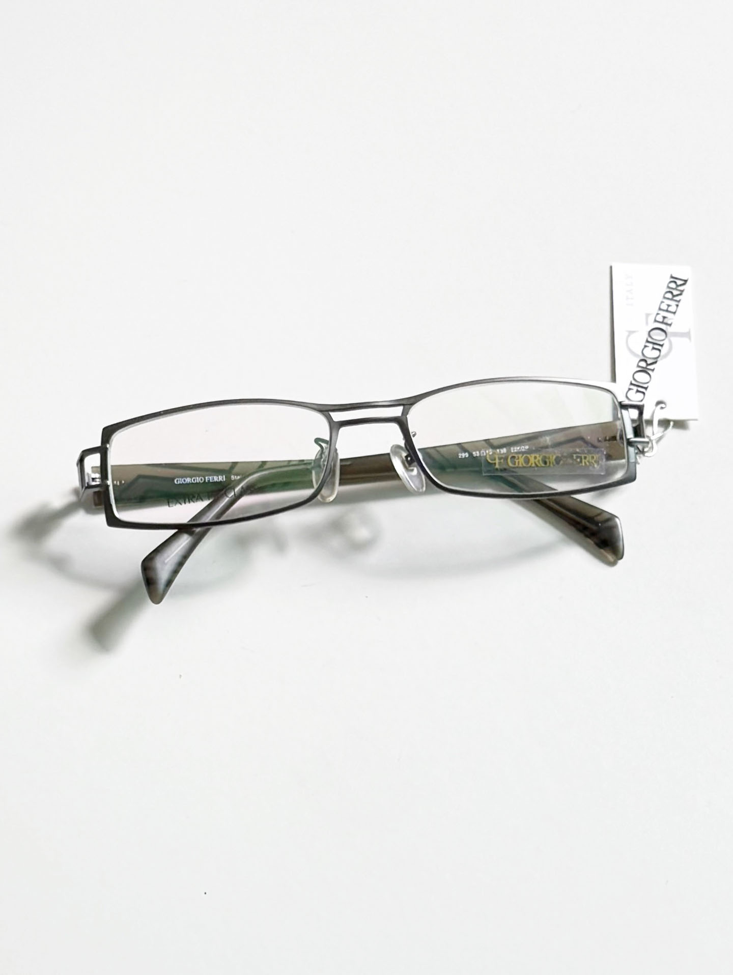 GIORGIO FERRI Silver Gray Double-Bridge Slim Square Metal Glasses