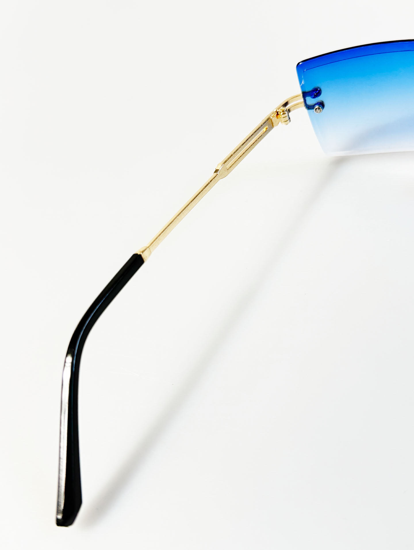 Rimless Square Gold Metal Frame Gradient Blue Tint Sunglasses