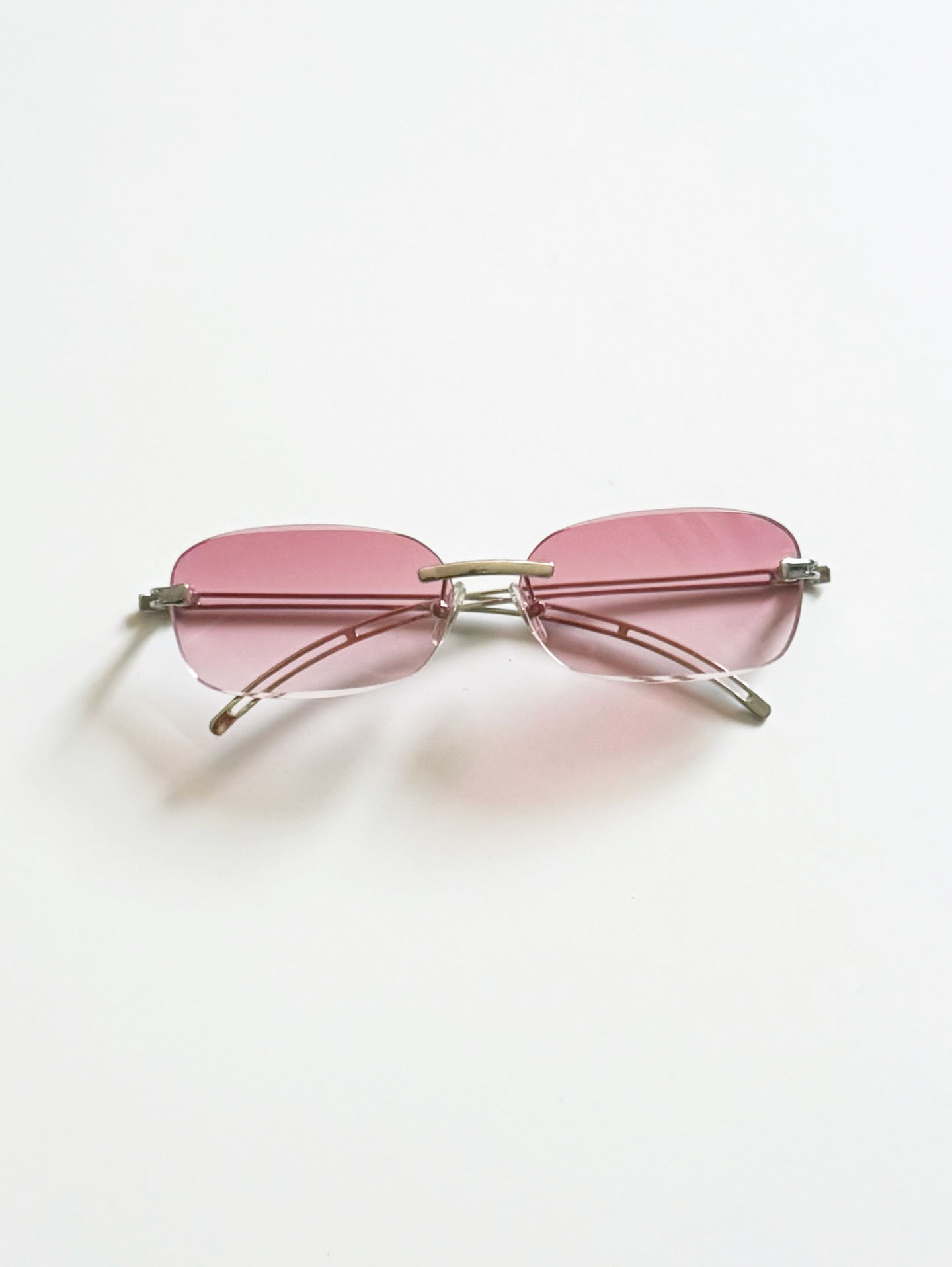 CAPRIO Rimless Square Pink Tint Metal Sunglasses