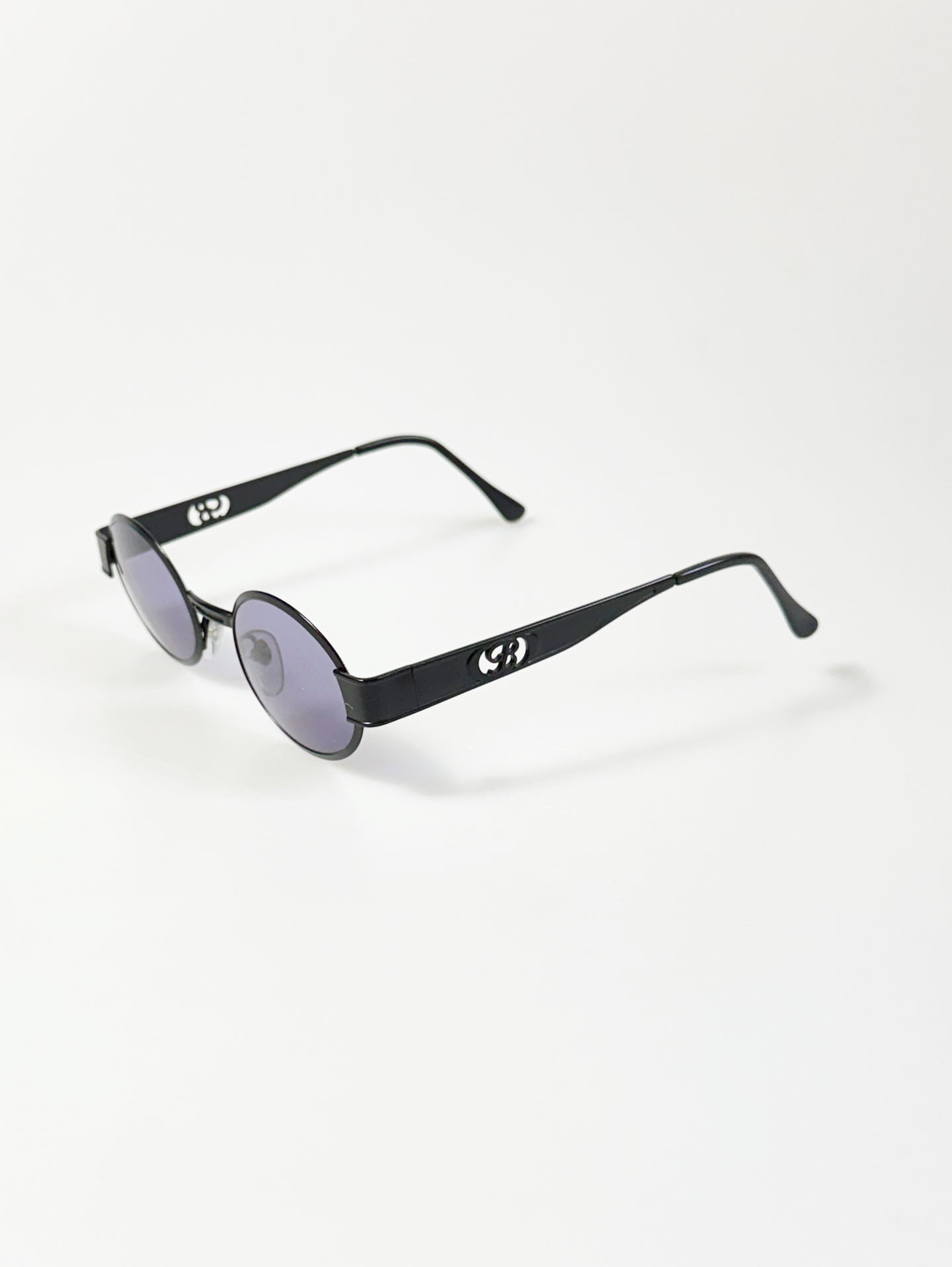 90's BRUNO BASSINI Black Oval Metal Tint Sunglasses