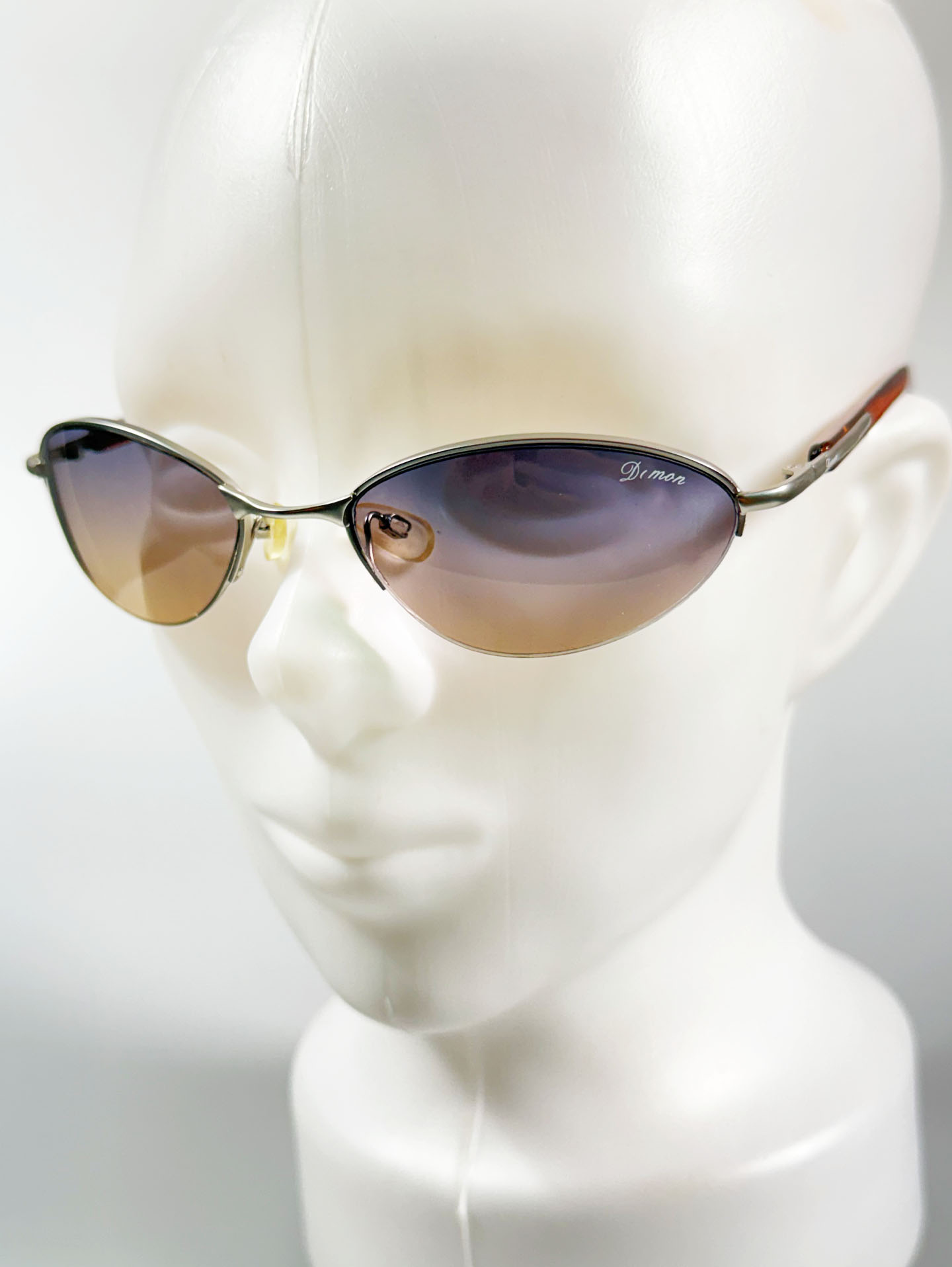 90's DOMON Silver Semi-Rimless Oval Metal Tint Sunglasses