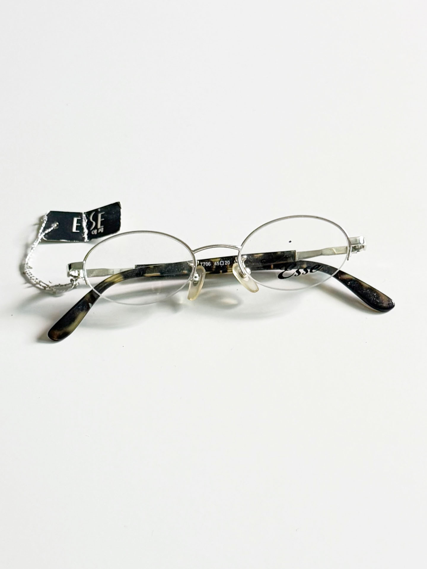 ESSE Silver Metal Semi-Rimless Oval Frame Glasses
