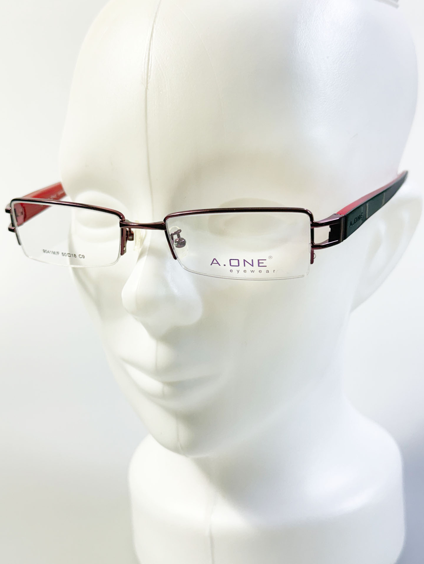 A.ONE Wine Red Half-Rim Square Metal Glasses