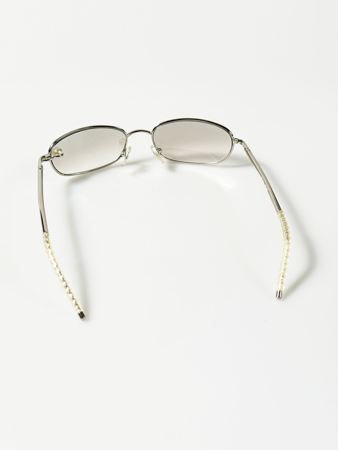 Silver Metal Slim Oval Beaded Detail Tint Sunglasses