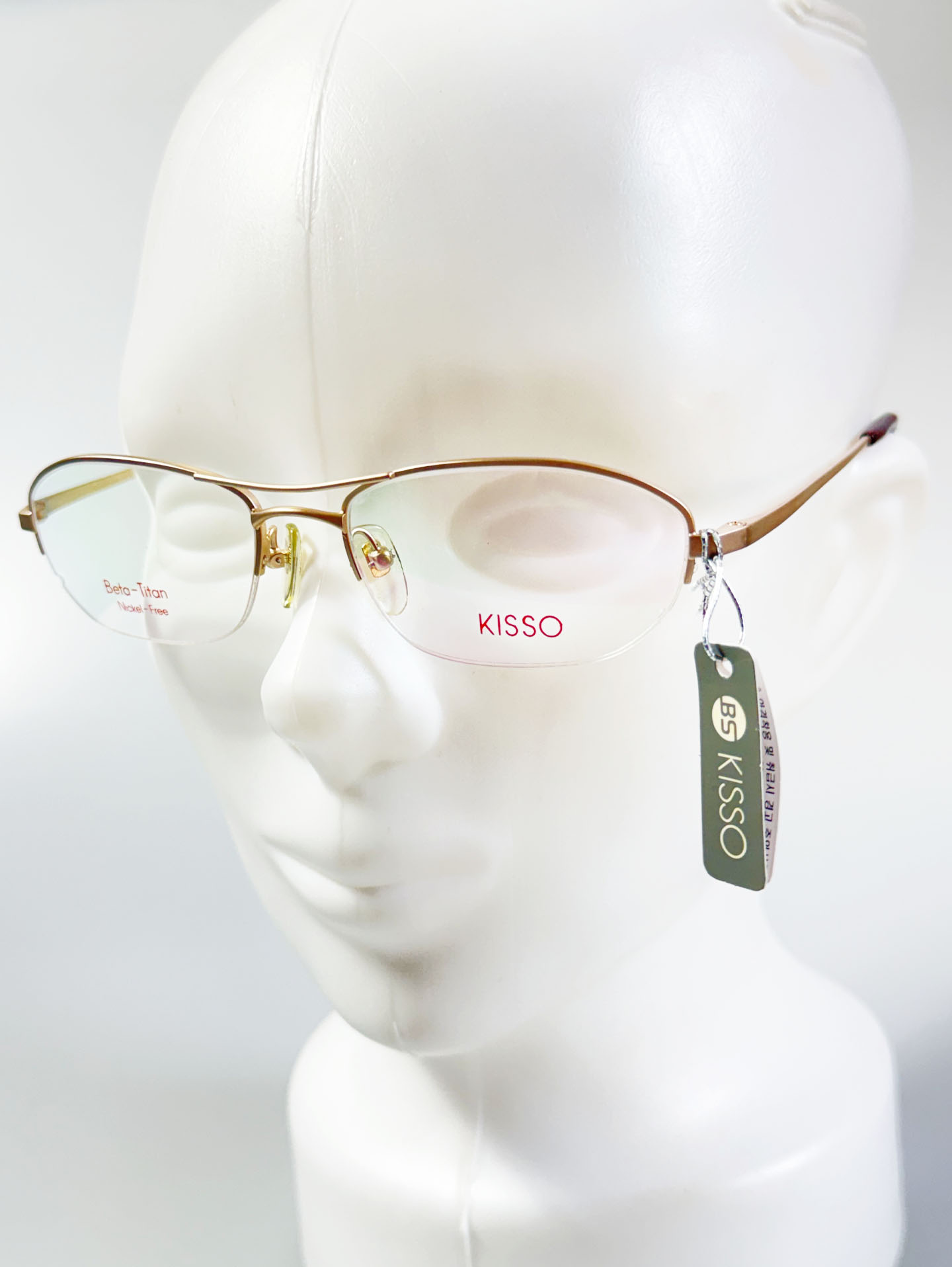 KISSO Gold Beta Titanium Double-Bridge Semi-Rimless Square Frame Glasses