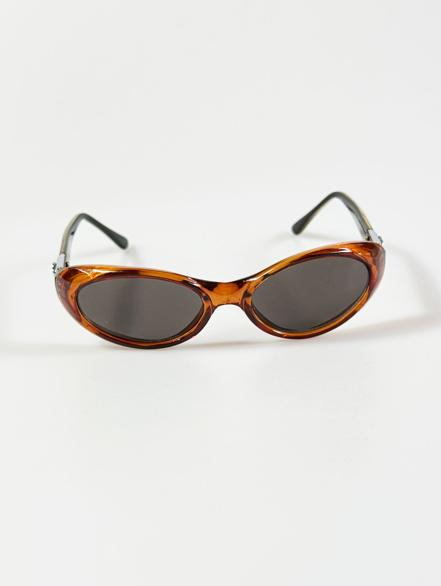 90's ONE LAST KISS Amber Brown Oval Wrap Acetate Sunglasses