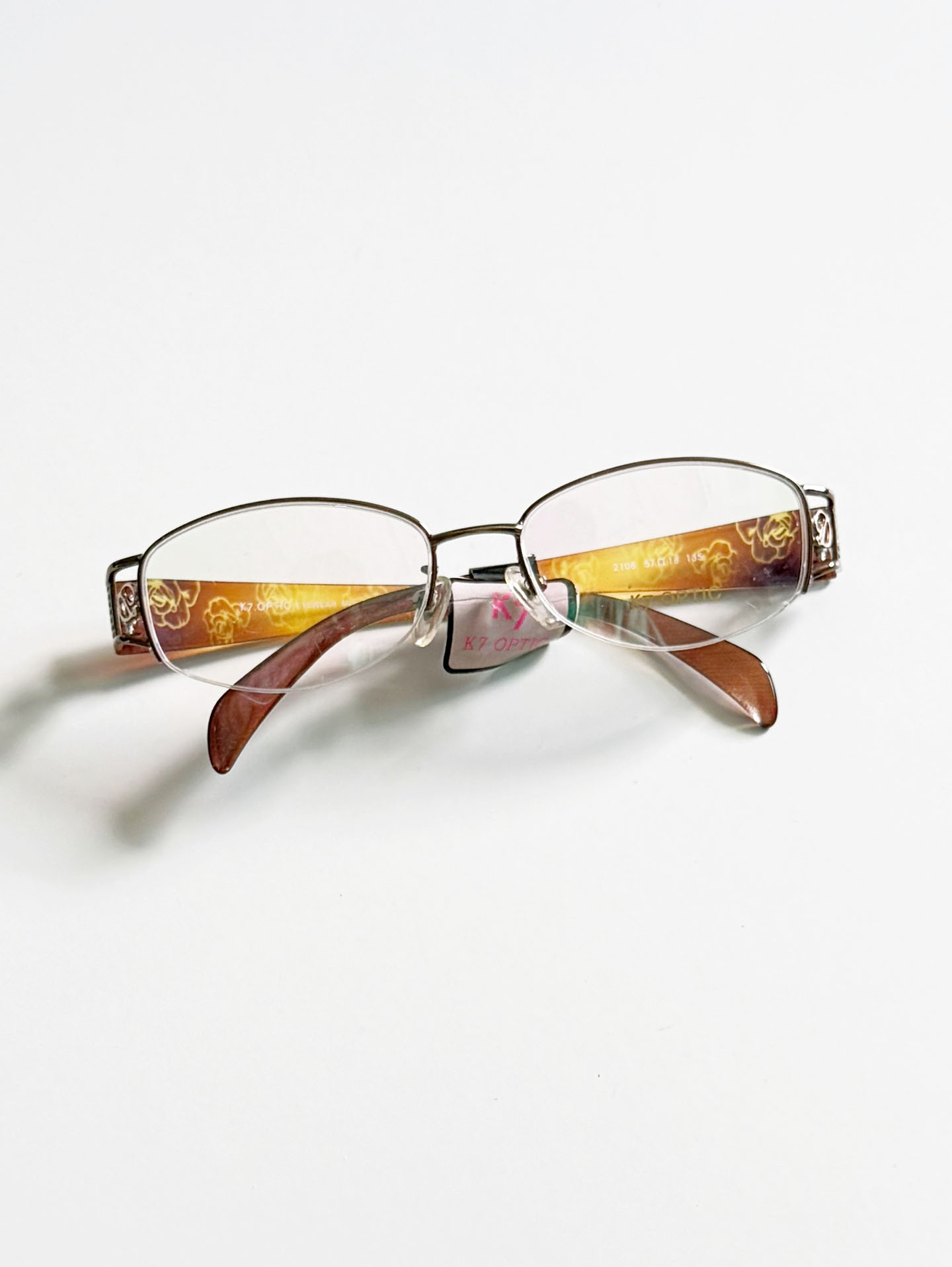 K7 OPTIC Brown Semi-Rimless Oval Metal Frame Glasses