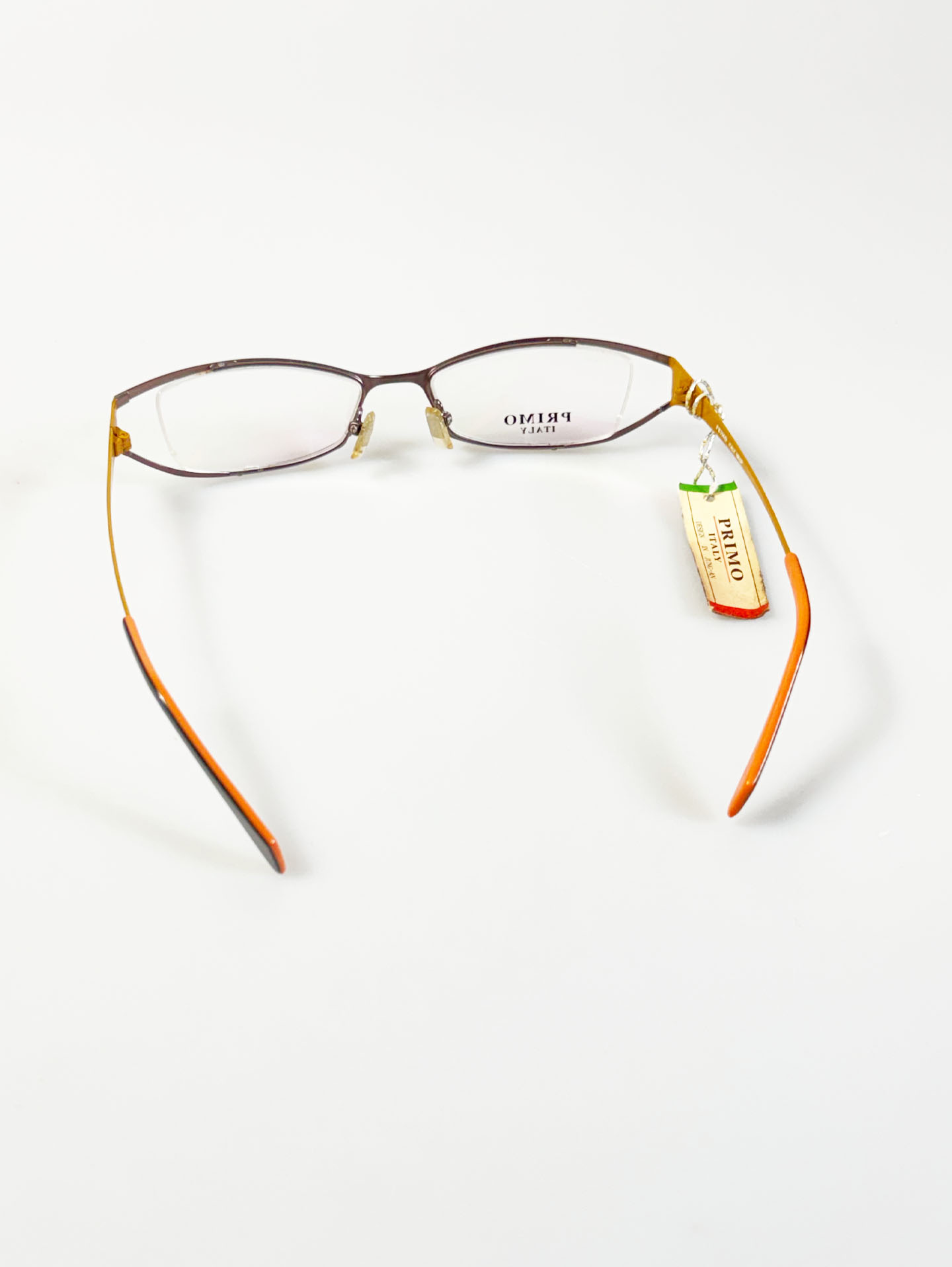 PRIMO ITALY Brown & Orange Slim Square Metal Frame Glasses