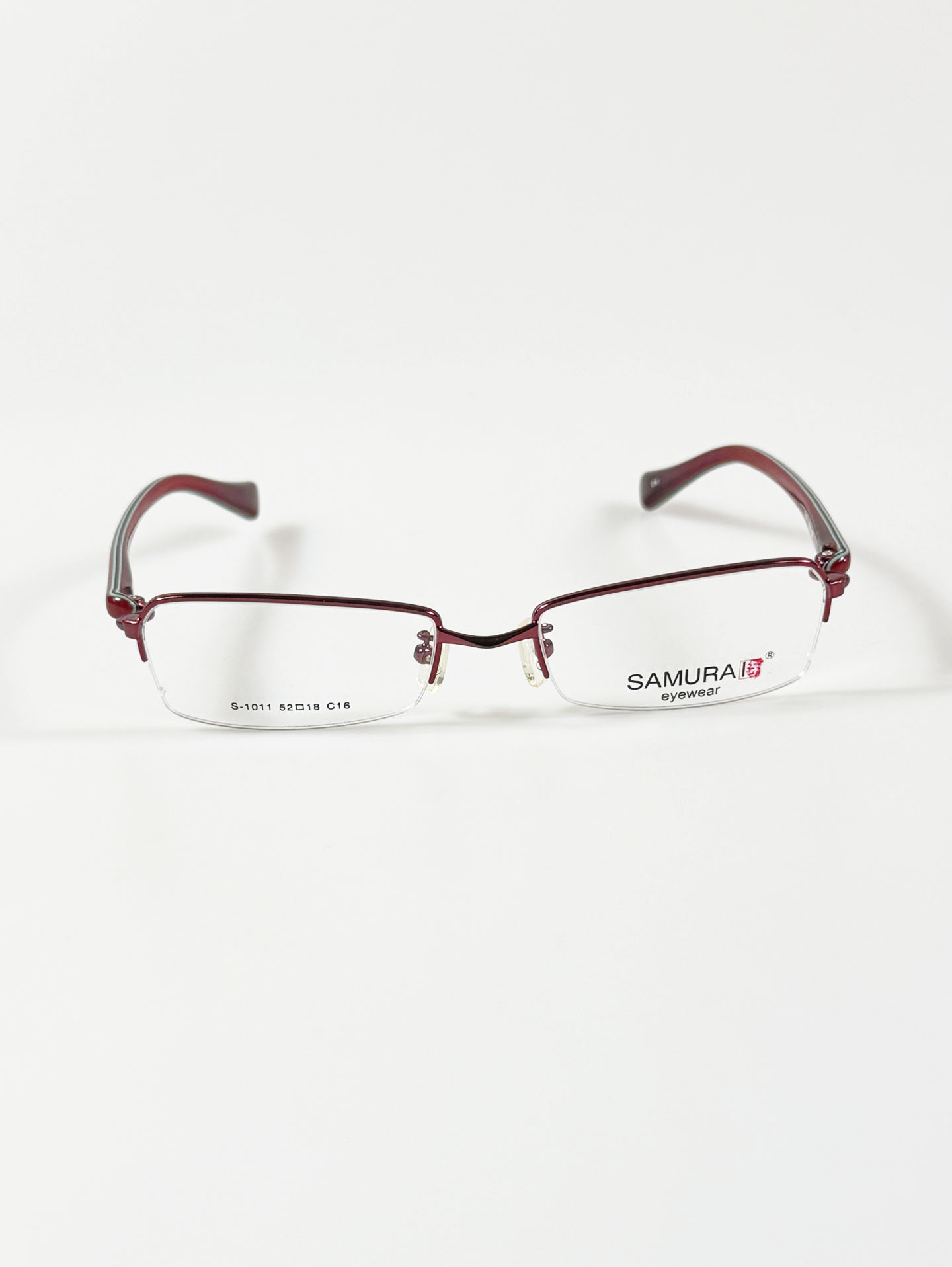 SAMURAI Eyewear Burgundy Half-Rim Square Metal Glasses