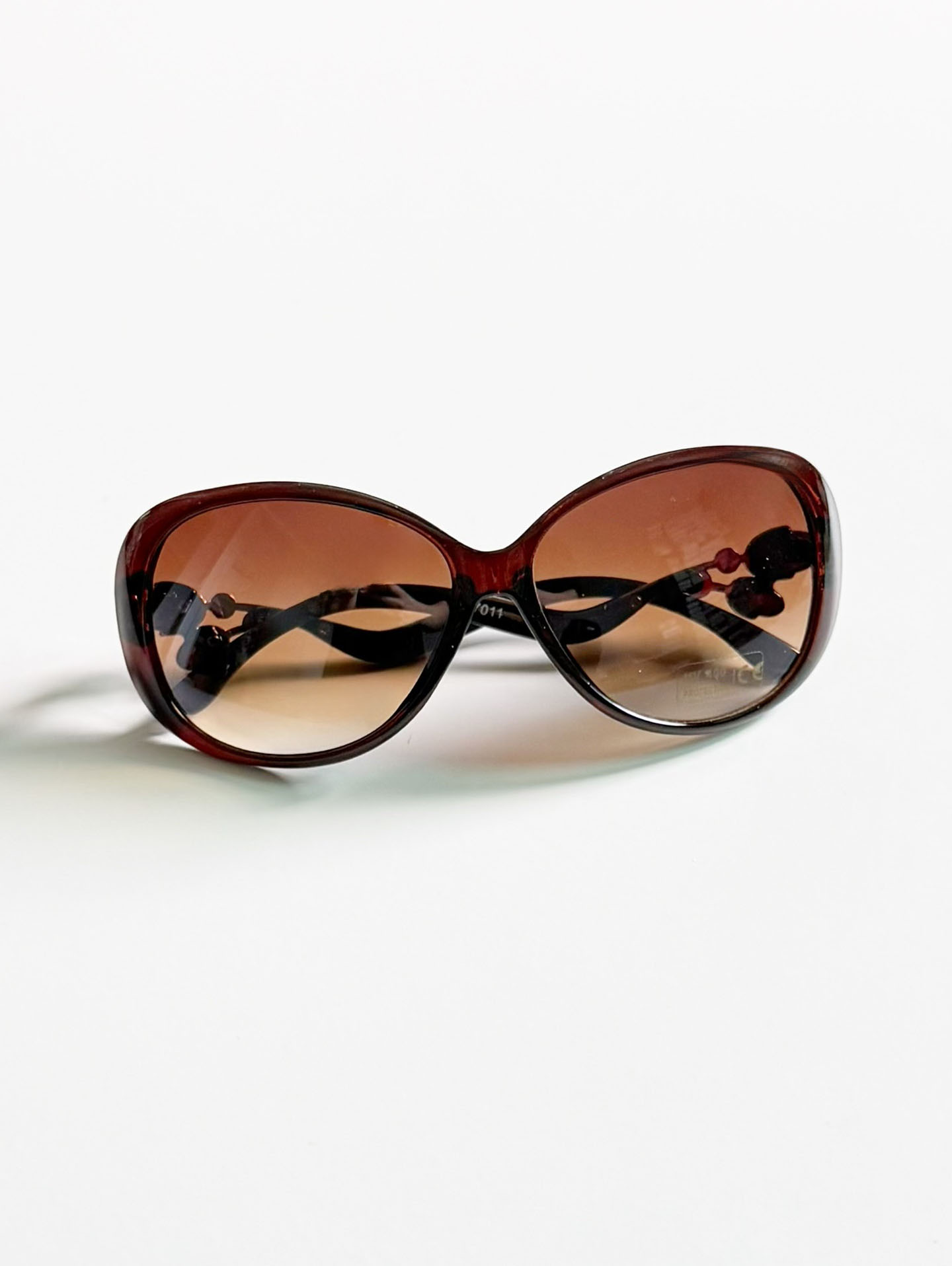 Brown Oversized Butterfly Floral Temple Detail Sunglasses