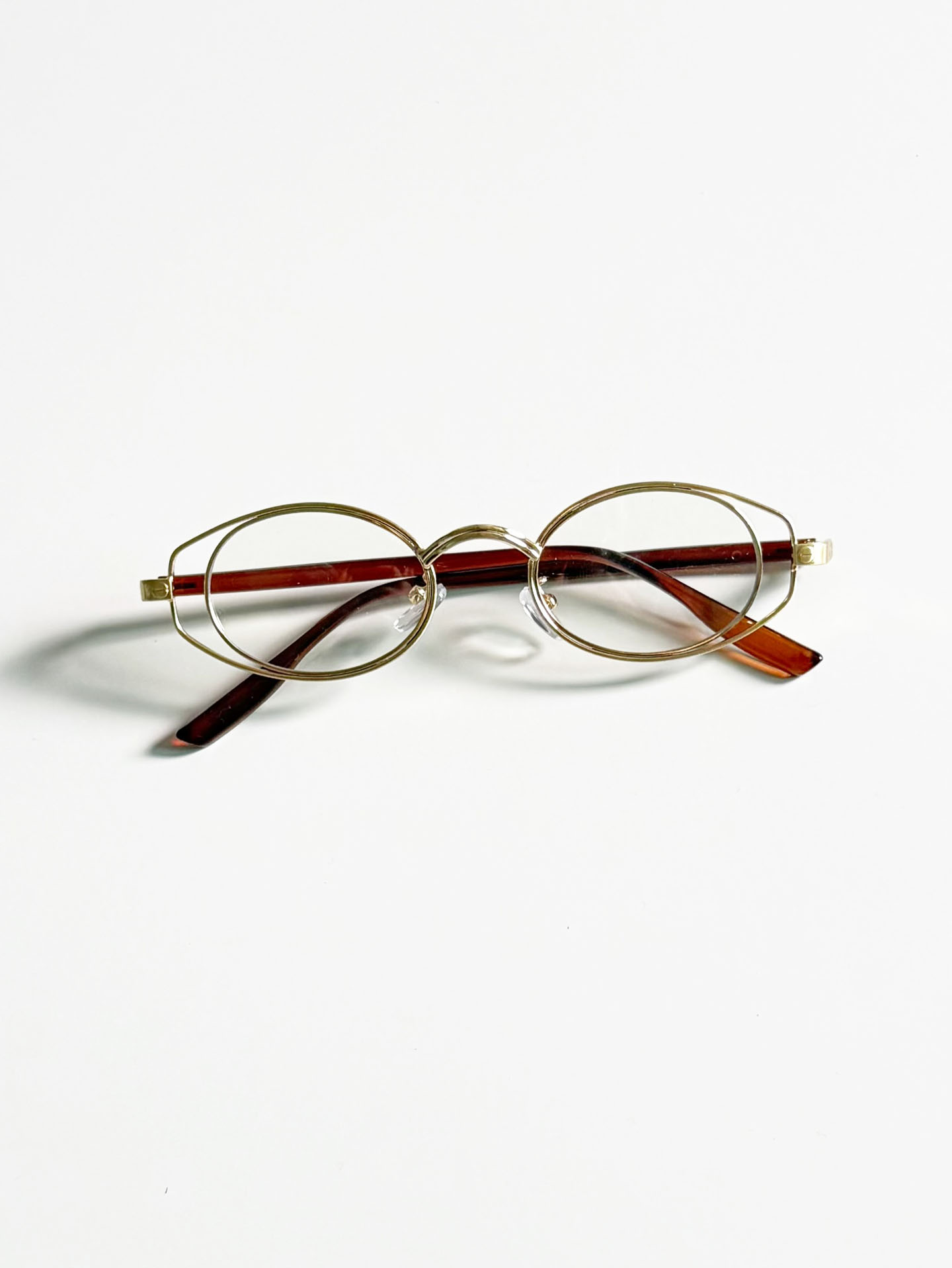 90’s Gold Metal Slim Oval Double Rim Frame Glasses