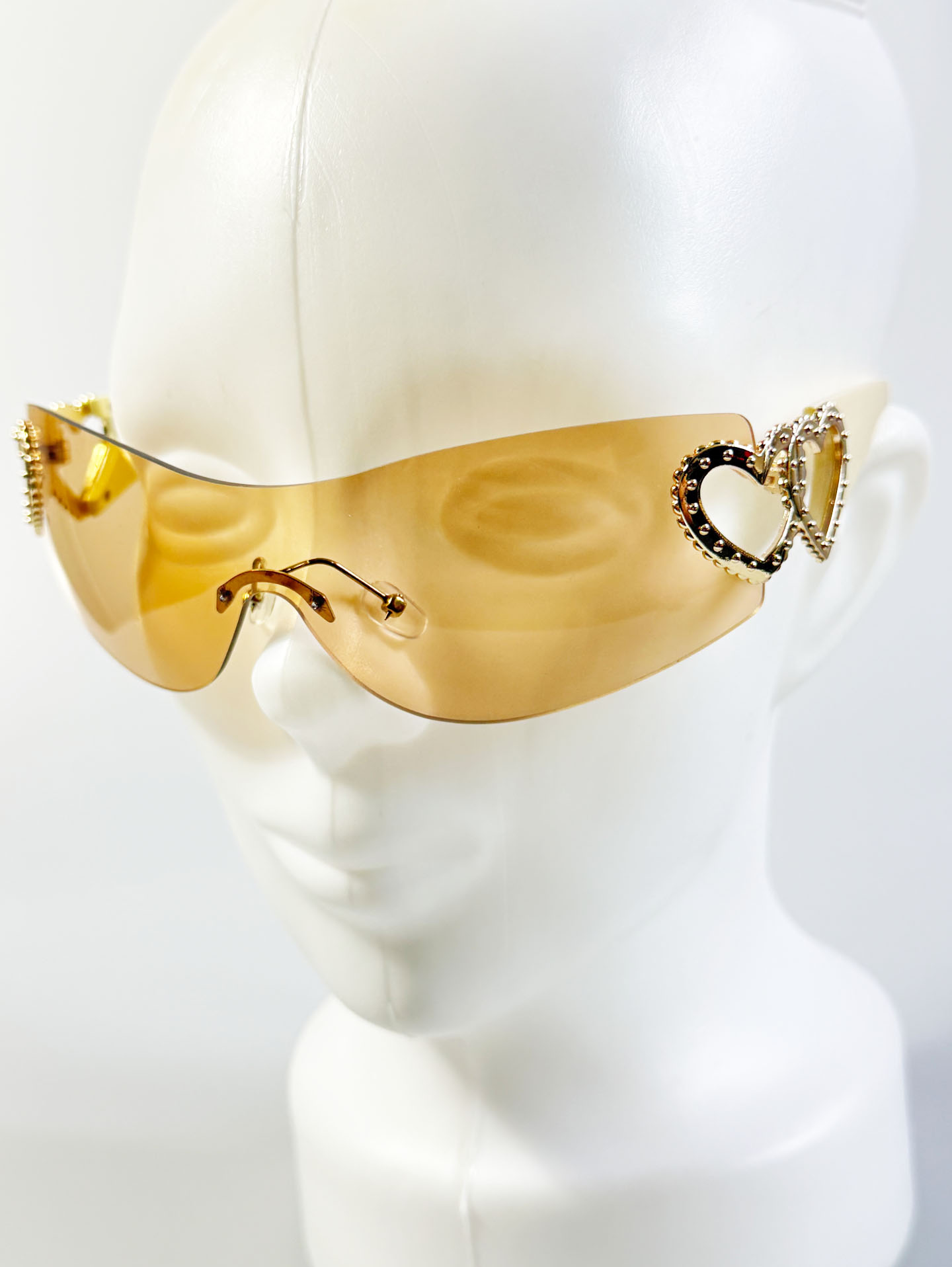 Heart Detail Orange Shield Wraparound Sunglasses