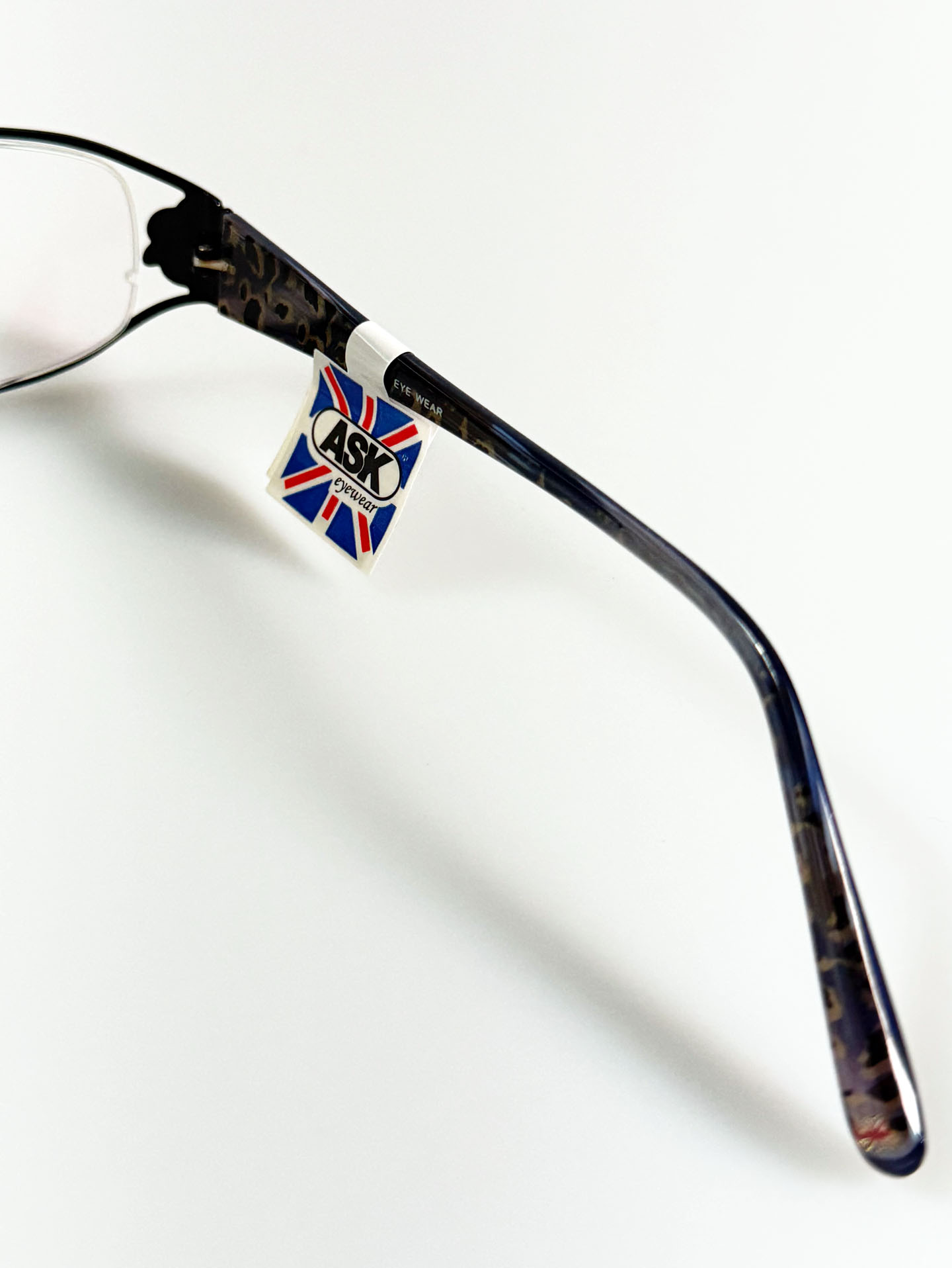 ASK Navy Floral Slim Oval Metal Frame Glasses