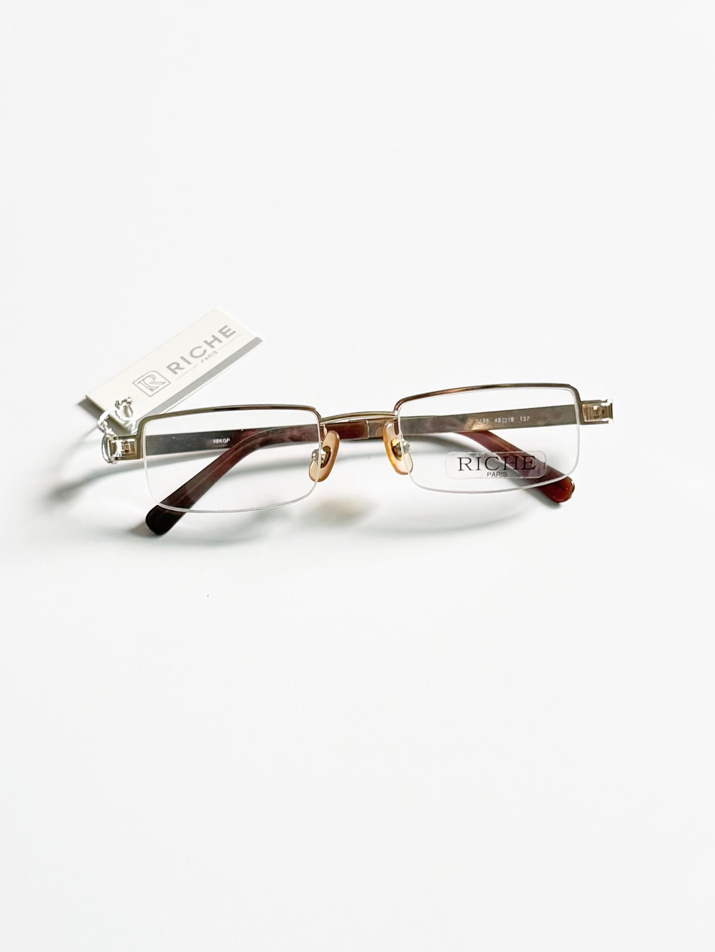 RICHE PARIS Gold Squaare Half-Rim Metal Glasses
