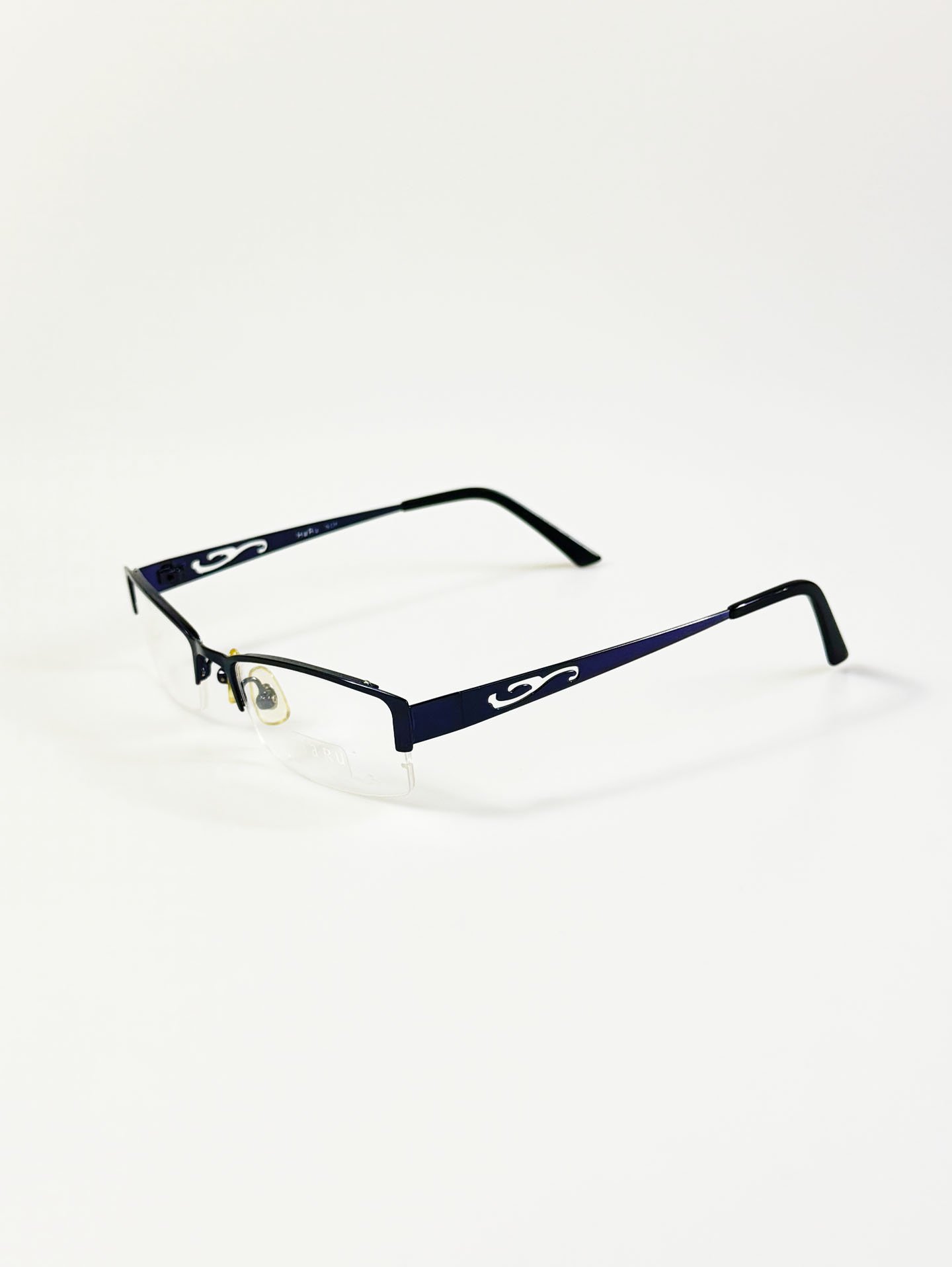 HARU Semi-Rimless Navy Square Metal Frame Glasses