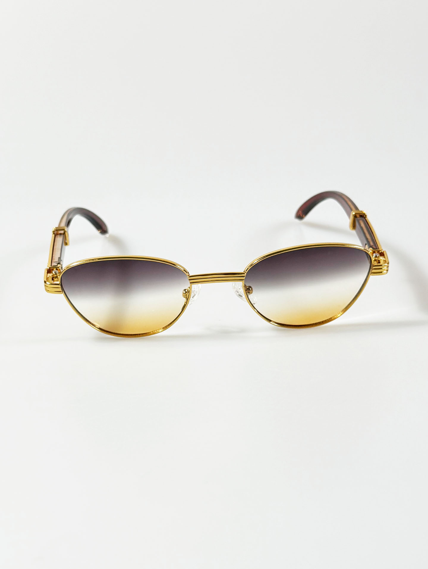 Gold Slim Oval Metal Frame Gradient Tint Sunglasses