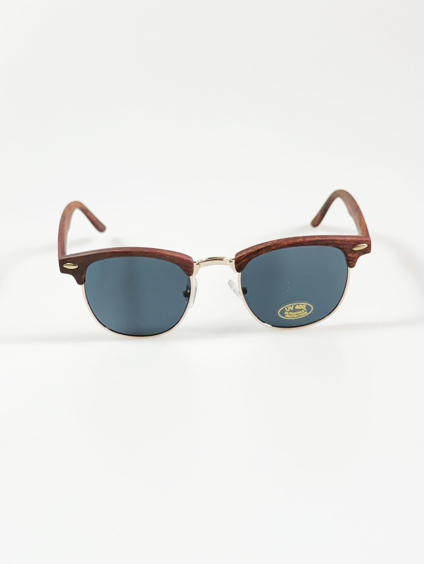 Chestnut Woodgrain Clubmaster Half-Rim Sunglasses