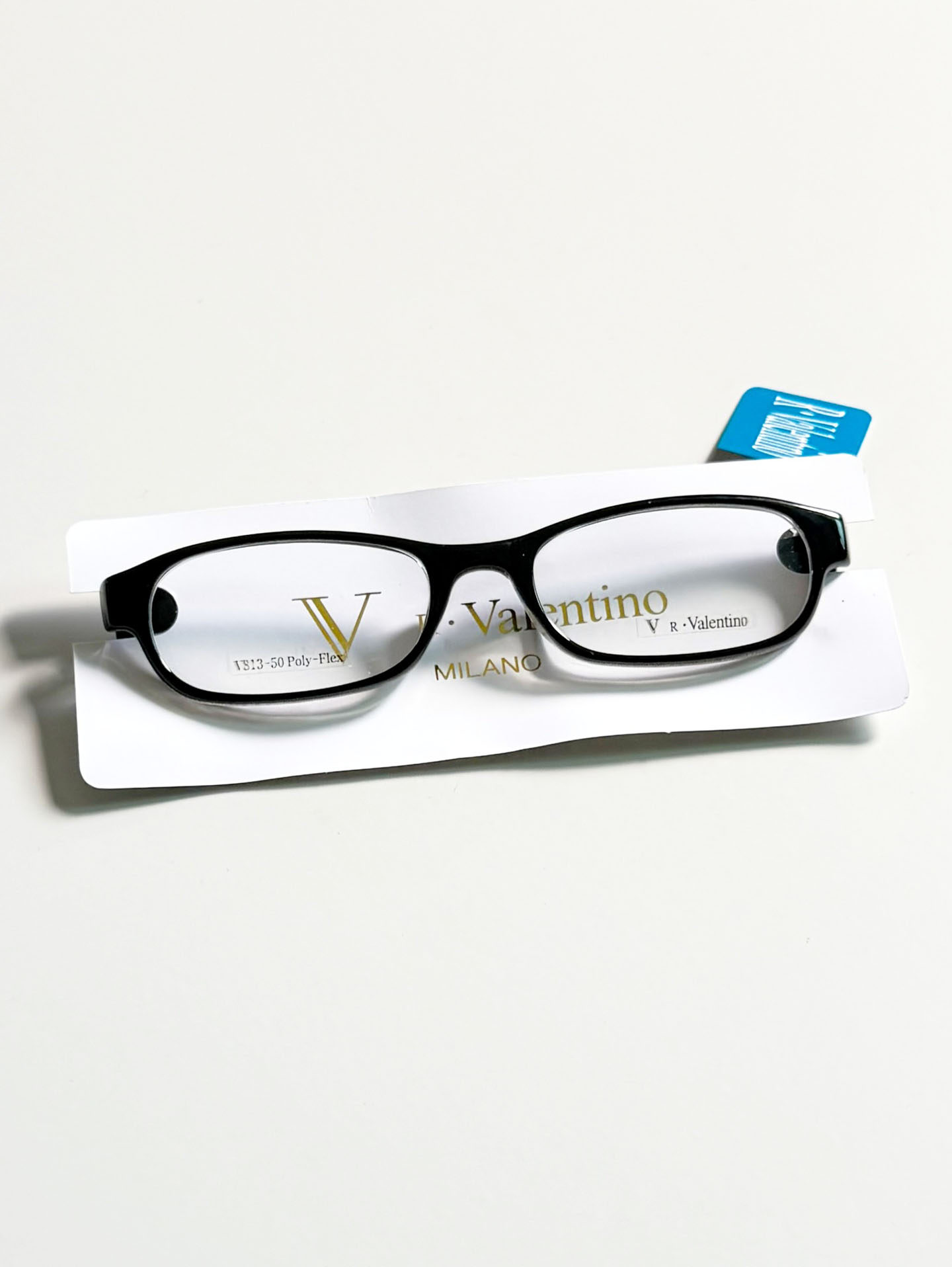 90's RUDOLPH VALENTINE Black Slim Square Horn-Rim Glasses