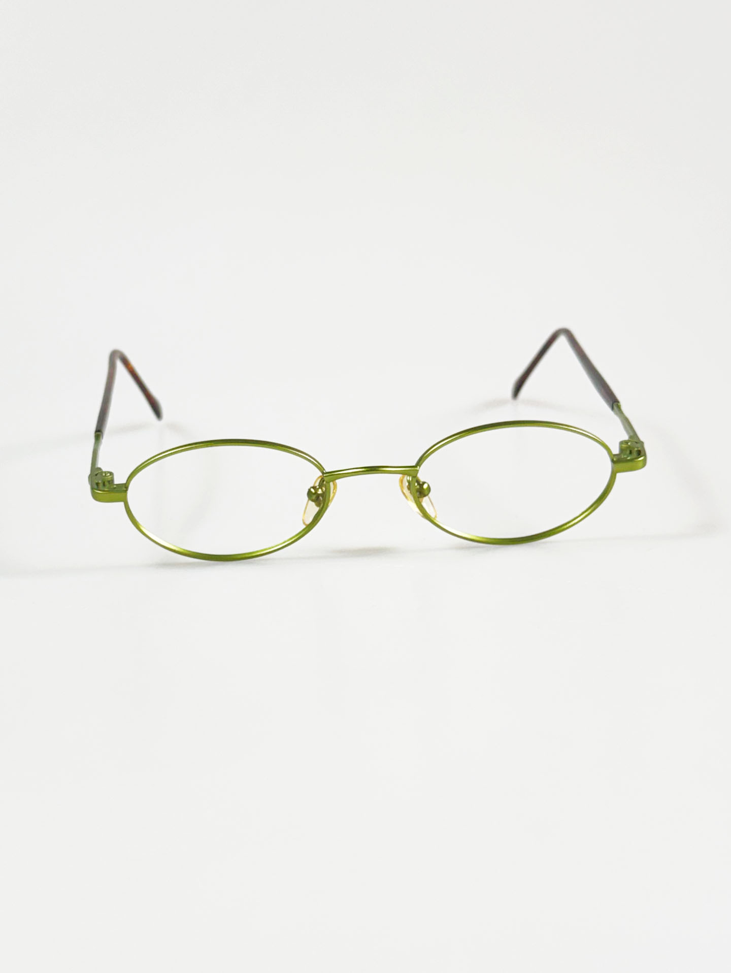 90's TORTOISE Forest Green Slim Oval Metal Frame Glasses