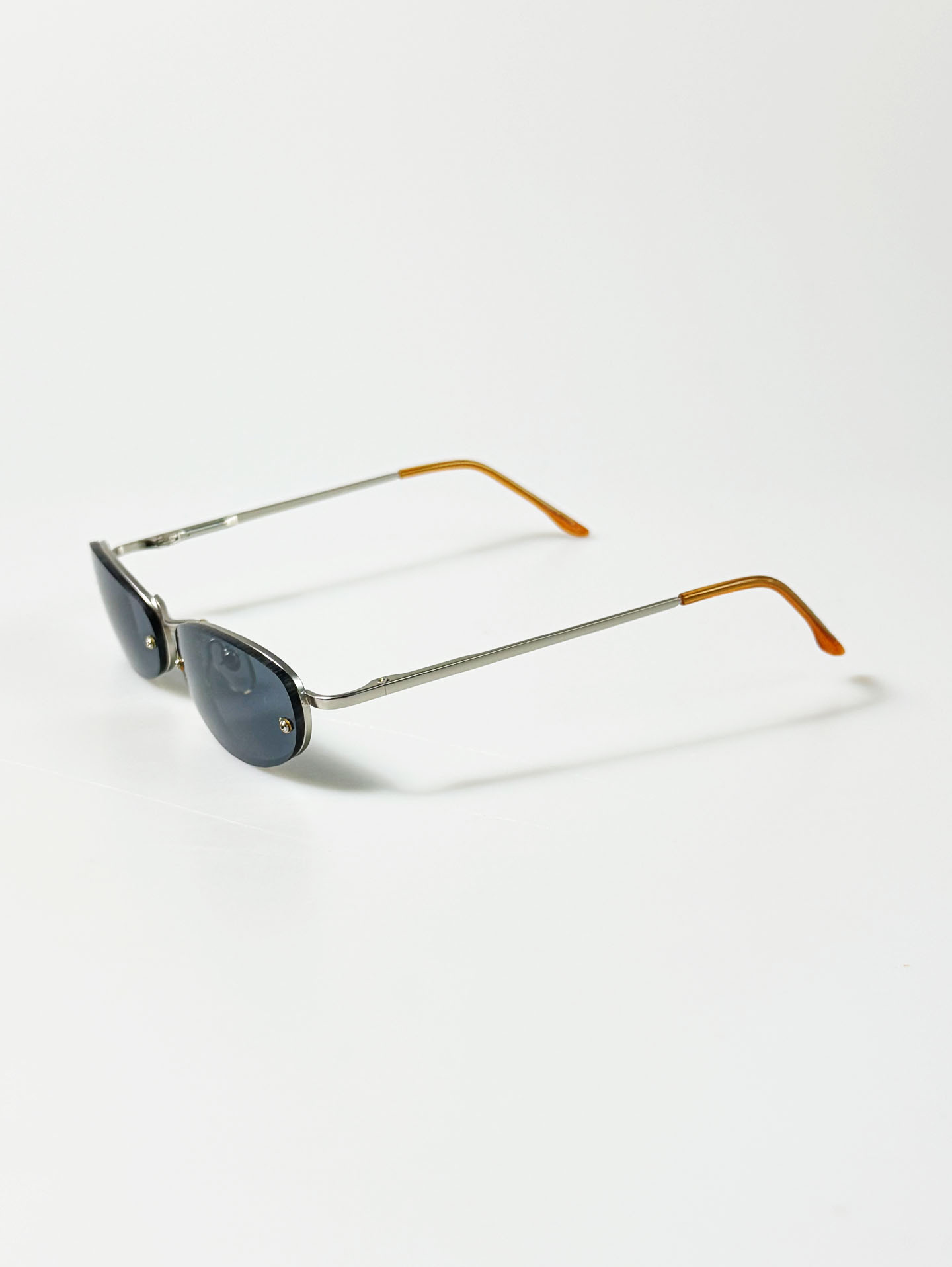 90's Silver Metal Rimless Slim Oval Sunglasses