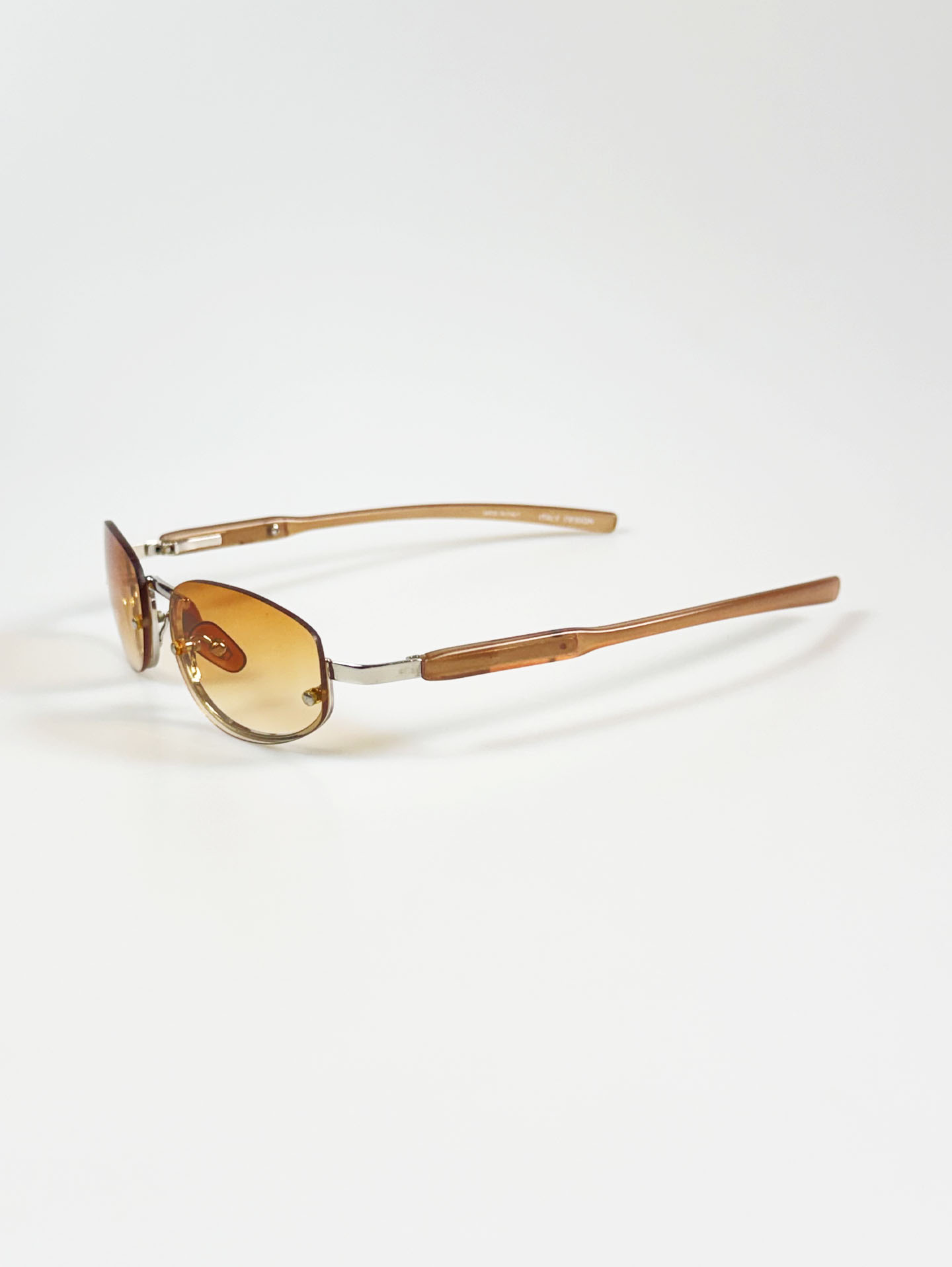 90's DUSCI Brown Gradient Oval Rimless Metal Tint Sunglasses