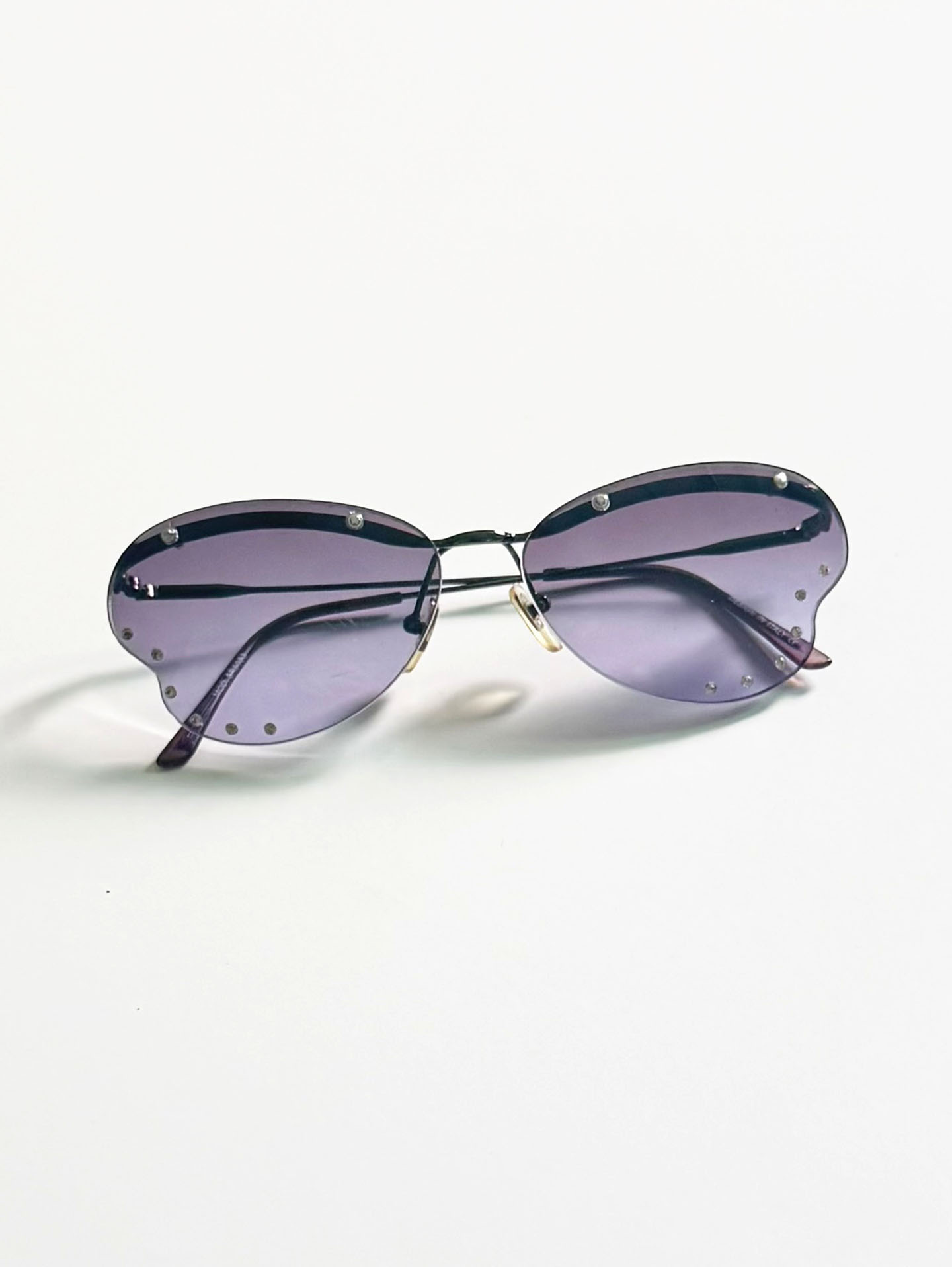 90's Butterfly Rimless Metal Tint Sunglasses