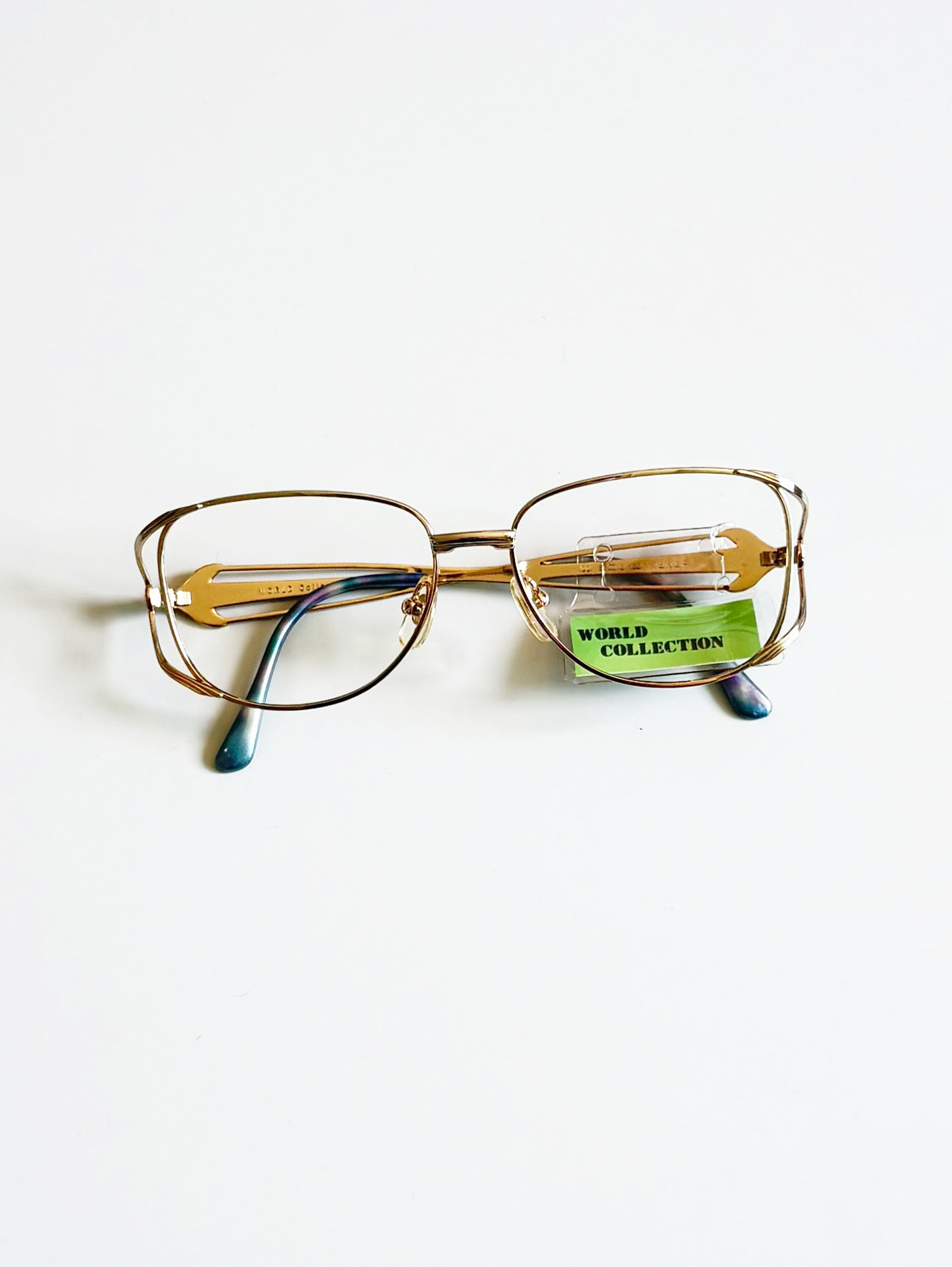 WORLD COLLECTION Gold Metal Slim Square Frame Glasses